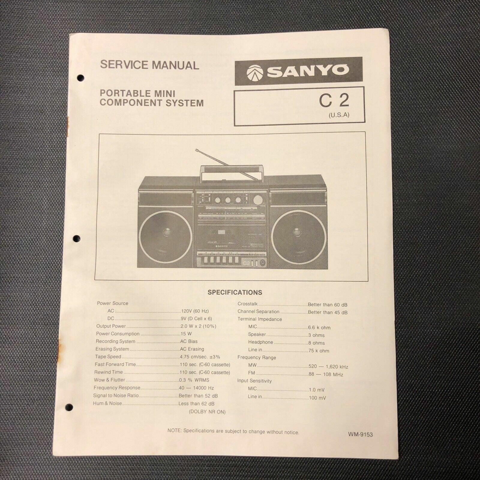 Sanyo C 2 service manual original repair book stereo boombox radio tape player