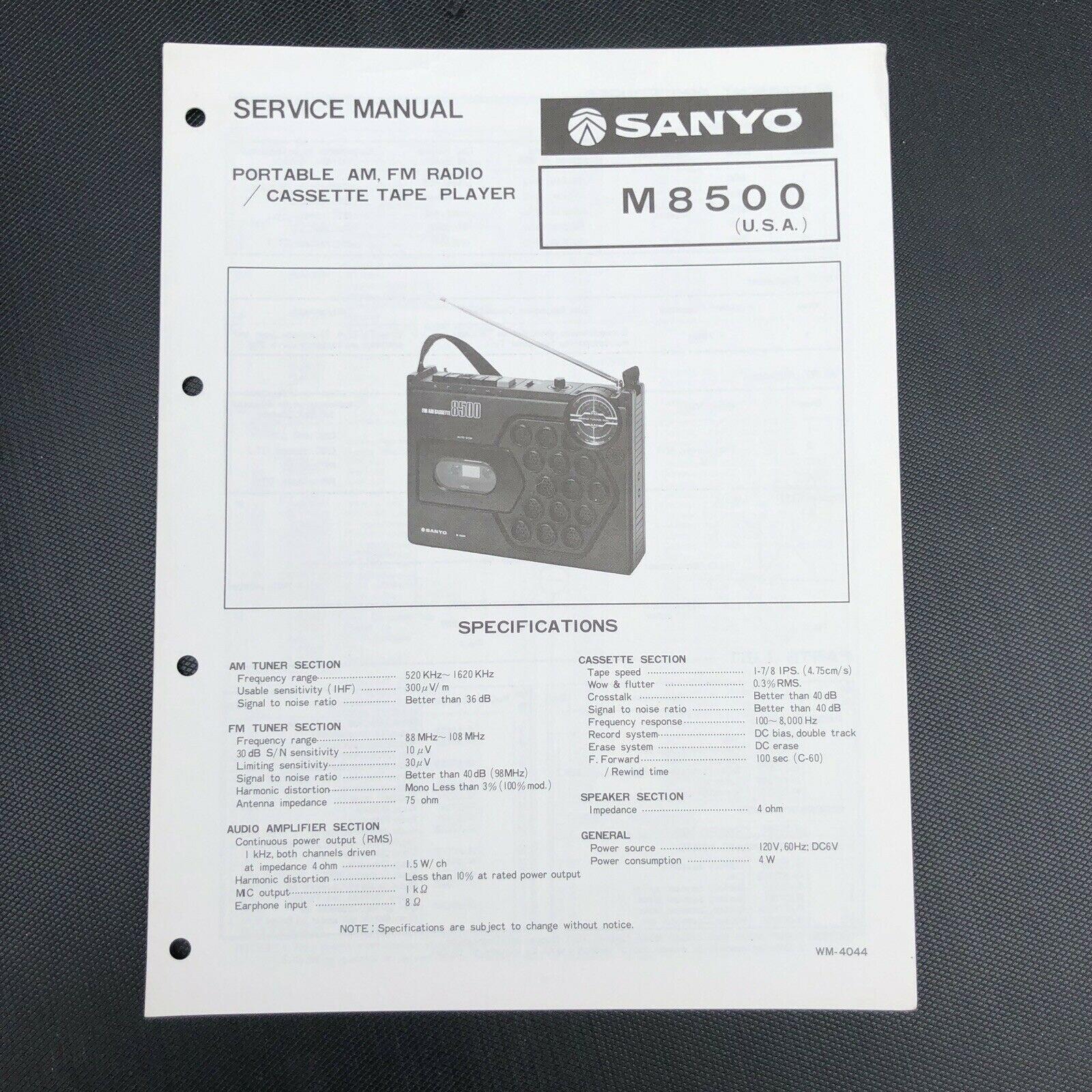 Sanyo M8500 Portable AM FM Radio Cassette Tape Player Service Manual