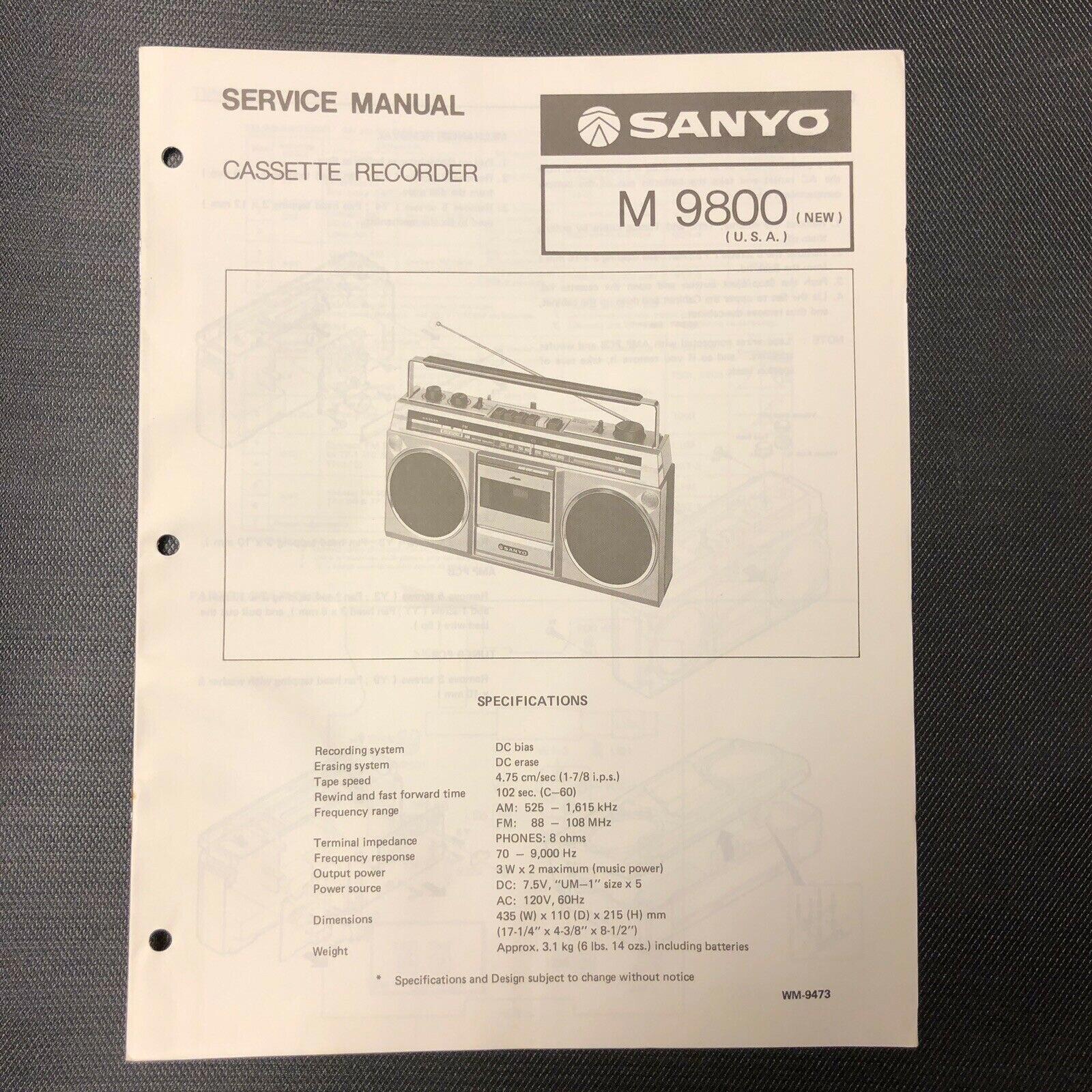 Sanyo M9800 service manual original repair book stereo tape player radio boombox