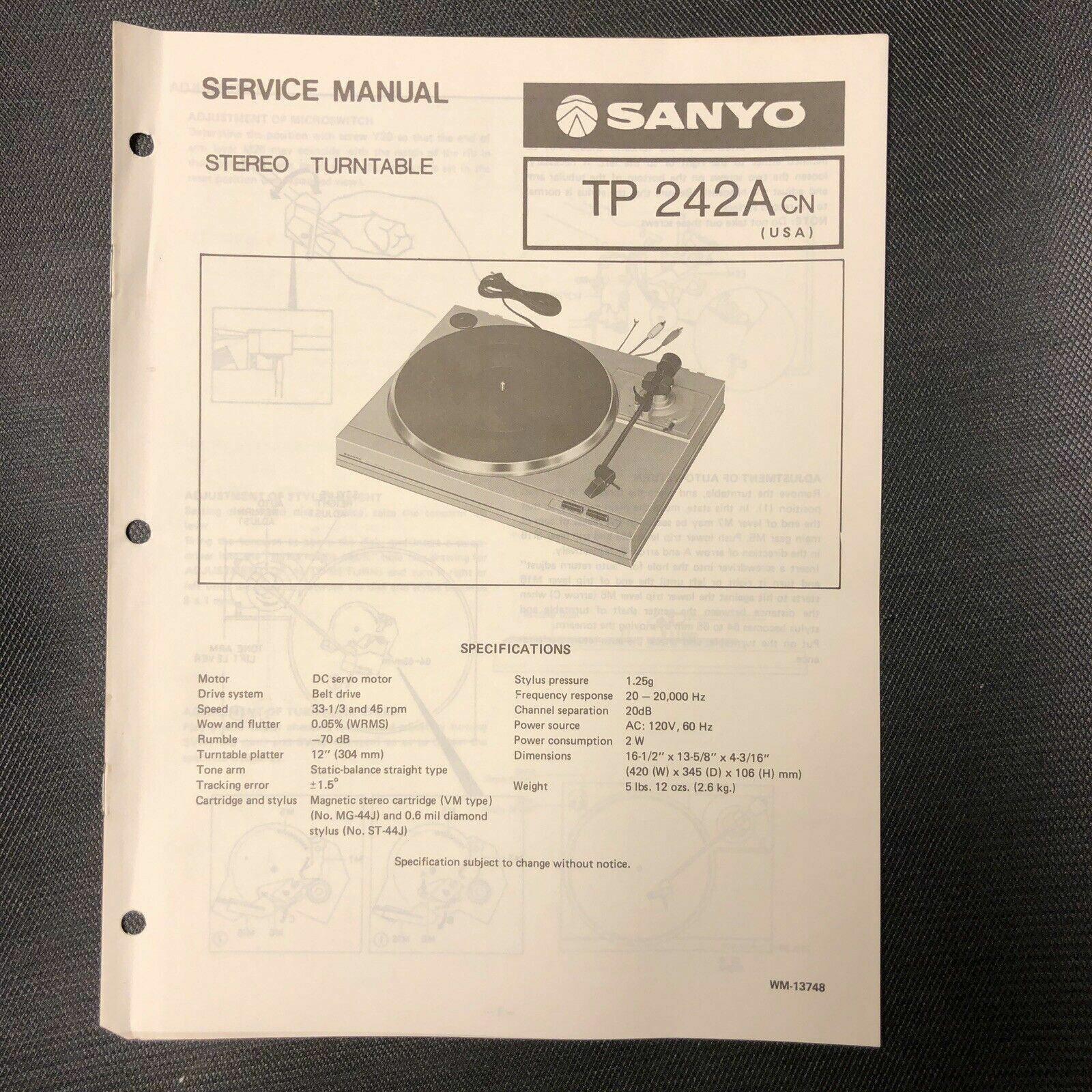 Sanyo TP - 242A service manual original repair book stereo turntable record player