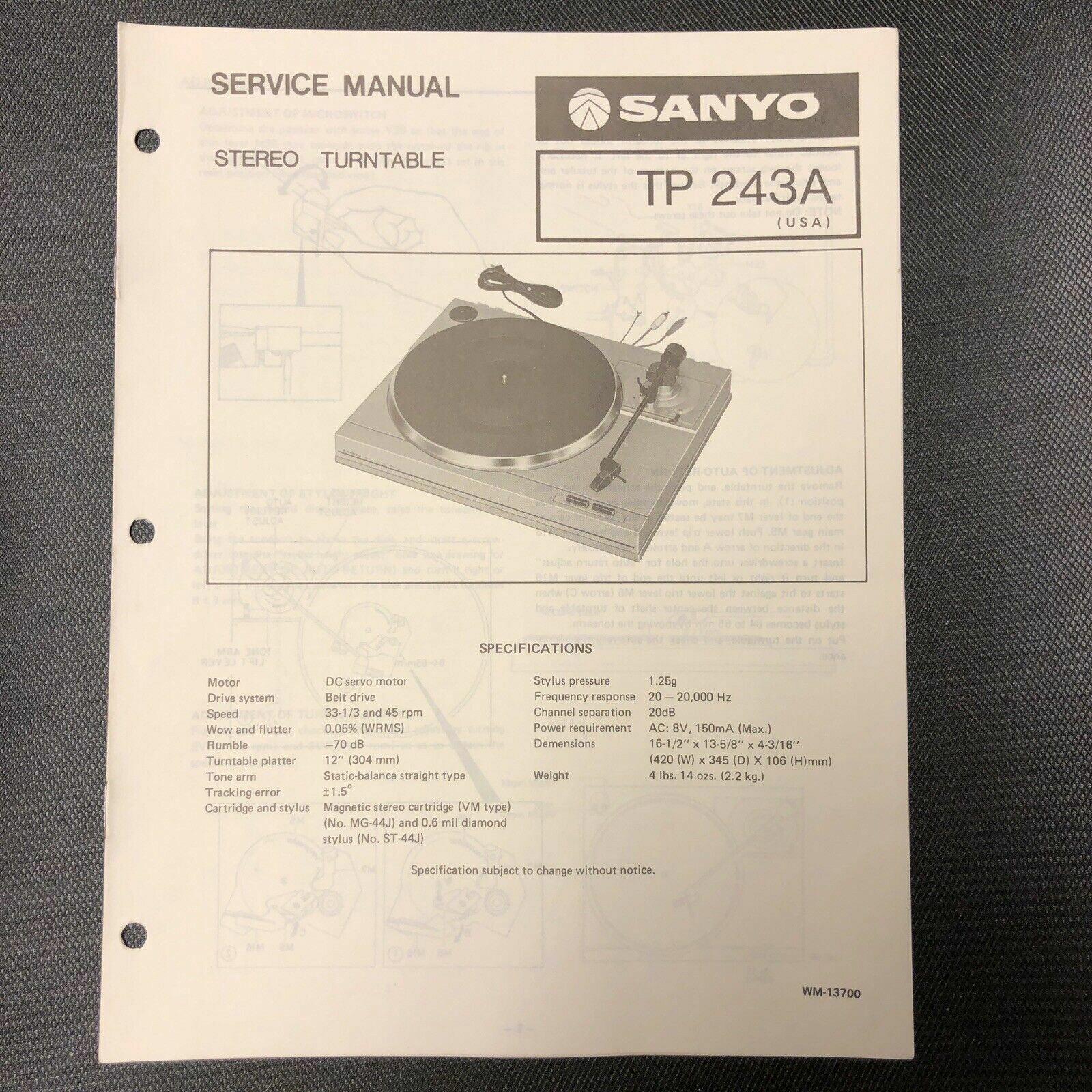 Sanyo TP 243A service manual original repair book stereo turntable record player