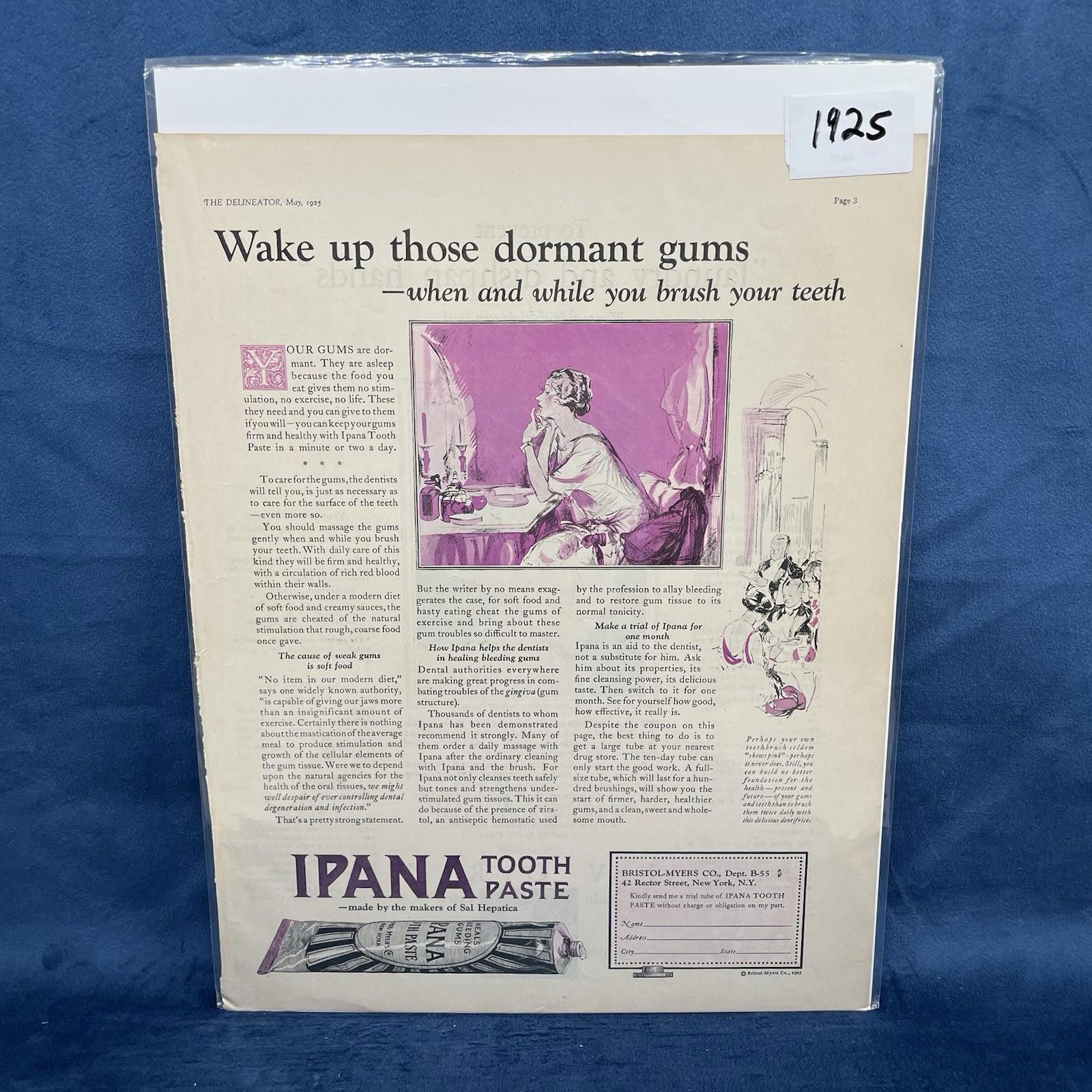 1925 Ipana Tooth Paste Wake up those dormant gums Vintage AD