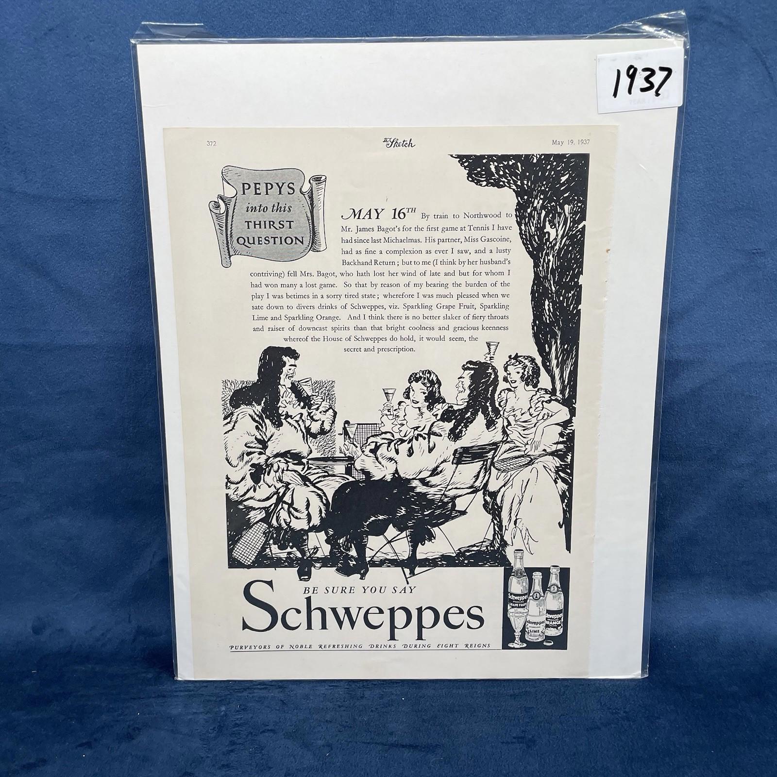 1937 Schweppes Sparkling Drink Vintage AD