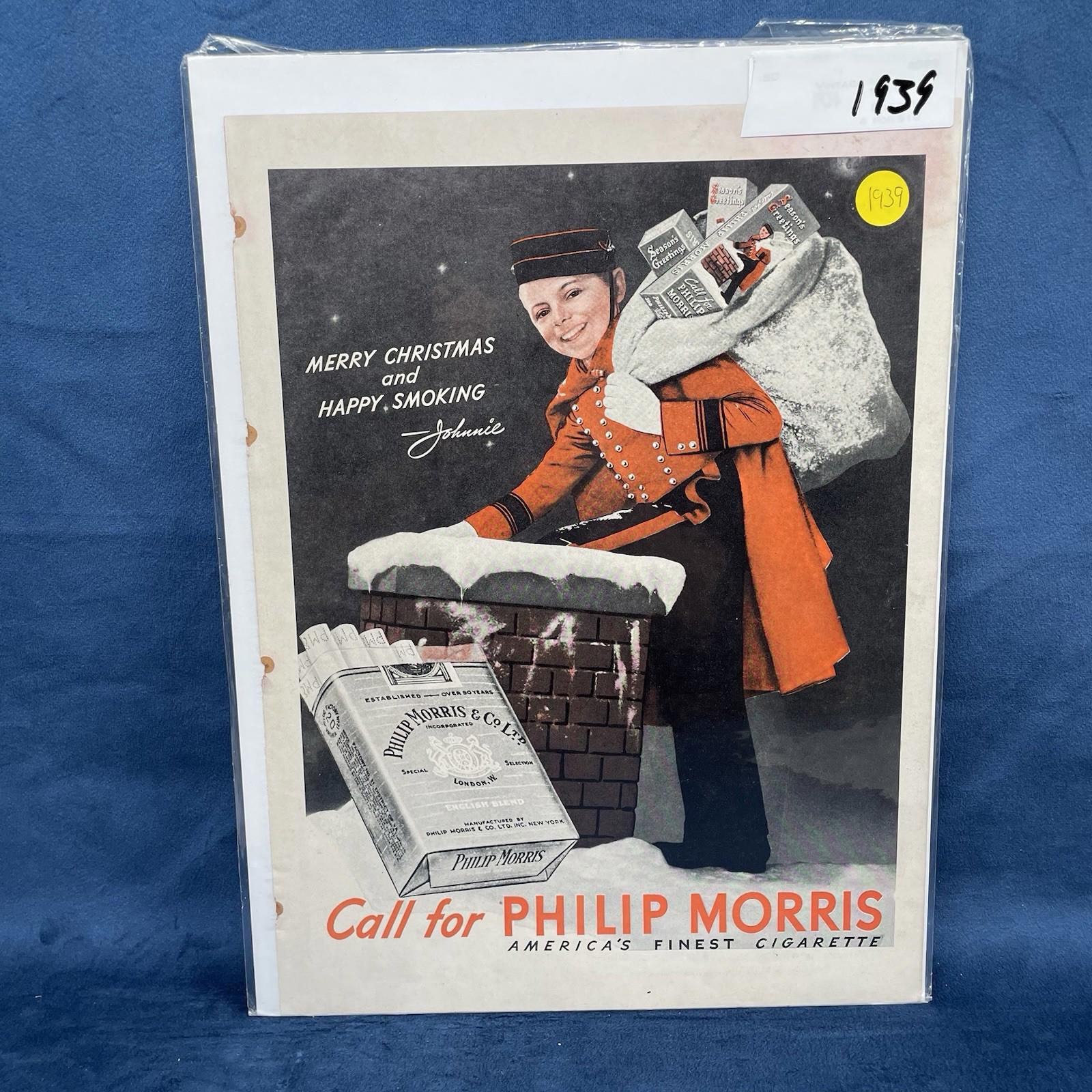 1939 Philip Morris Merry Christmas and Happy Smoking Print Vintage AD