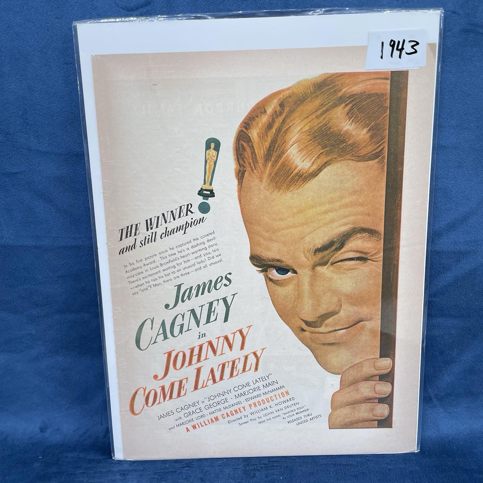1943 Movie James Cagney in Johnny Come Lately Vintage AD