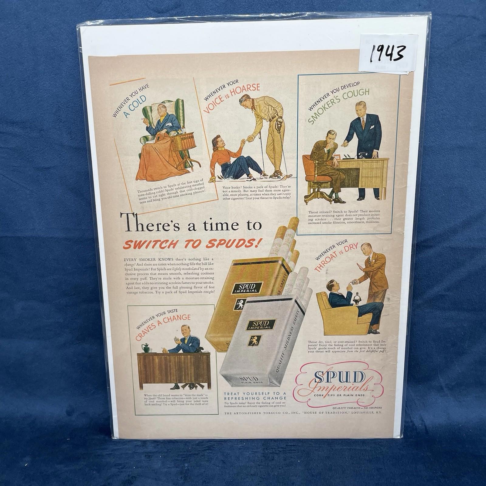 1943 Spud Imperial Cigarette Magazine Vintage AD