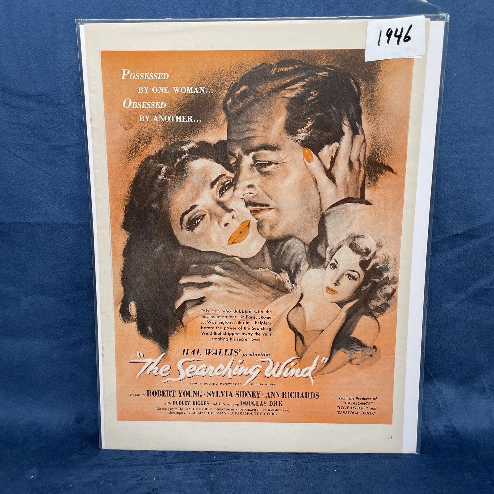 1946 Movie The Searching Wind Young Sidney Richards Vintage AD