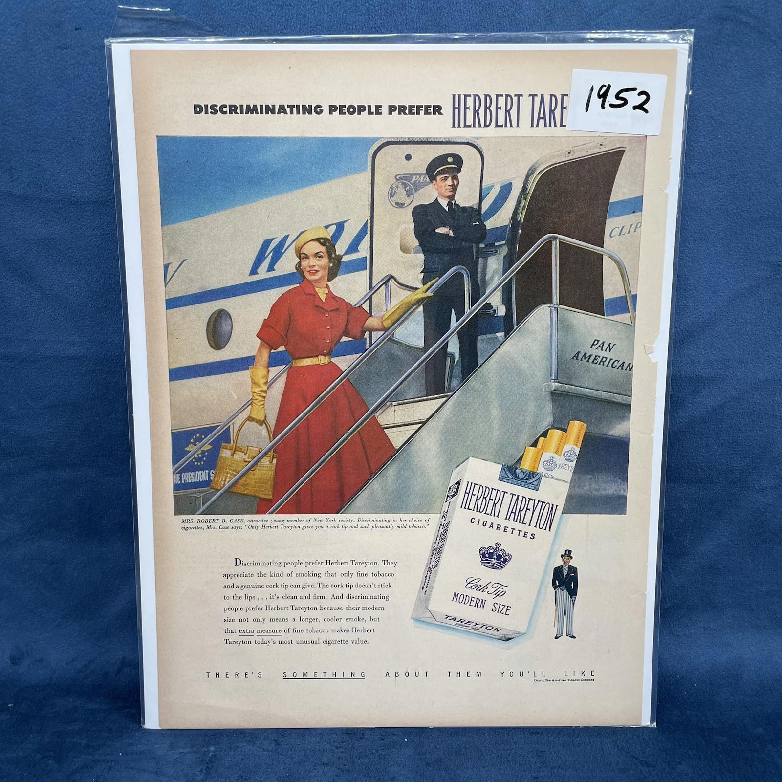1952 Herbert Tareyton Cigarettes Mrs Robert B Case Vintage AD