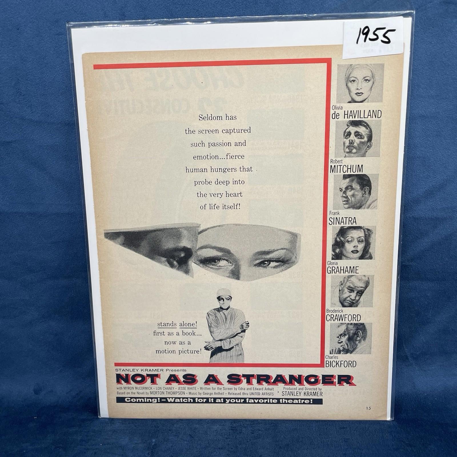 1955 Movie Not AS A STRANGER Sinatra de Haviland Mitchum Vintage AD