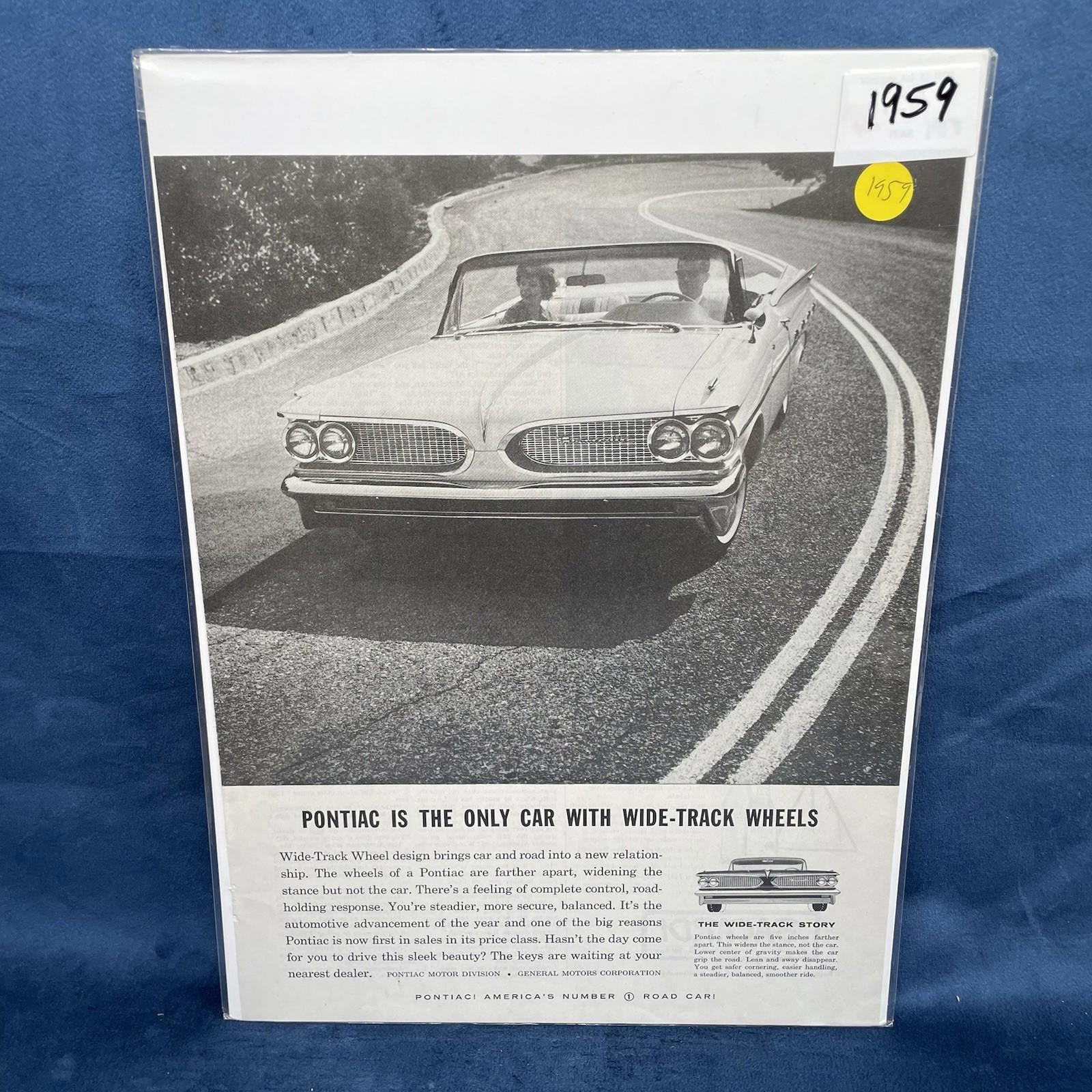 1959 Pontiac Bonneville Convertible Only Car with Wide - Track Wheels Vintage AD