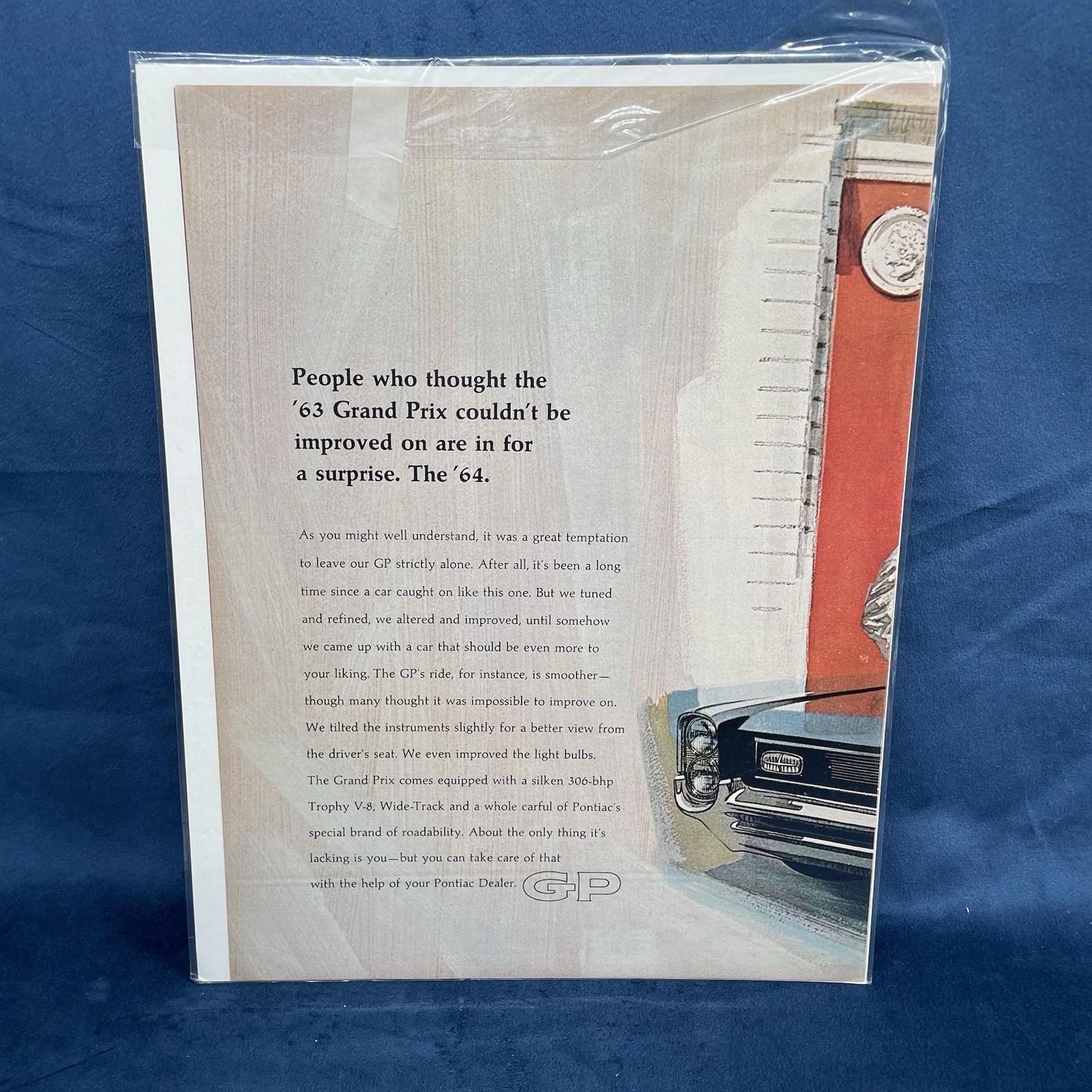1964 Pontiac Grand Prix Fitz & Van Art 2 Page Original Print Vintage AD