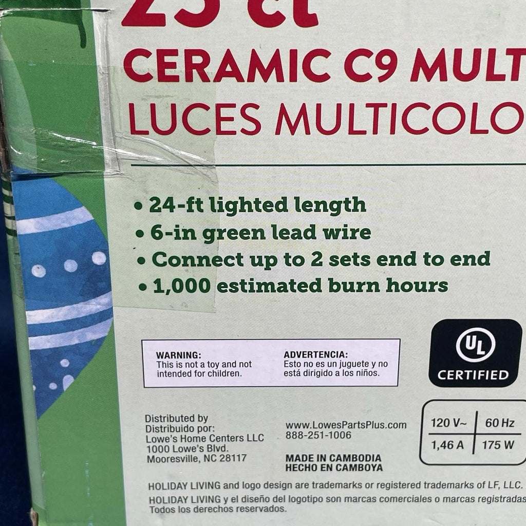 25 Holiday Living Multi - Color C - 9 Ceramic Style Incandescent String Lights