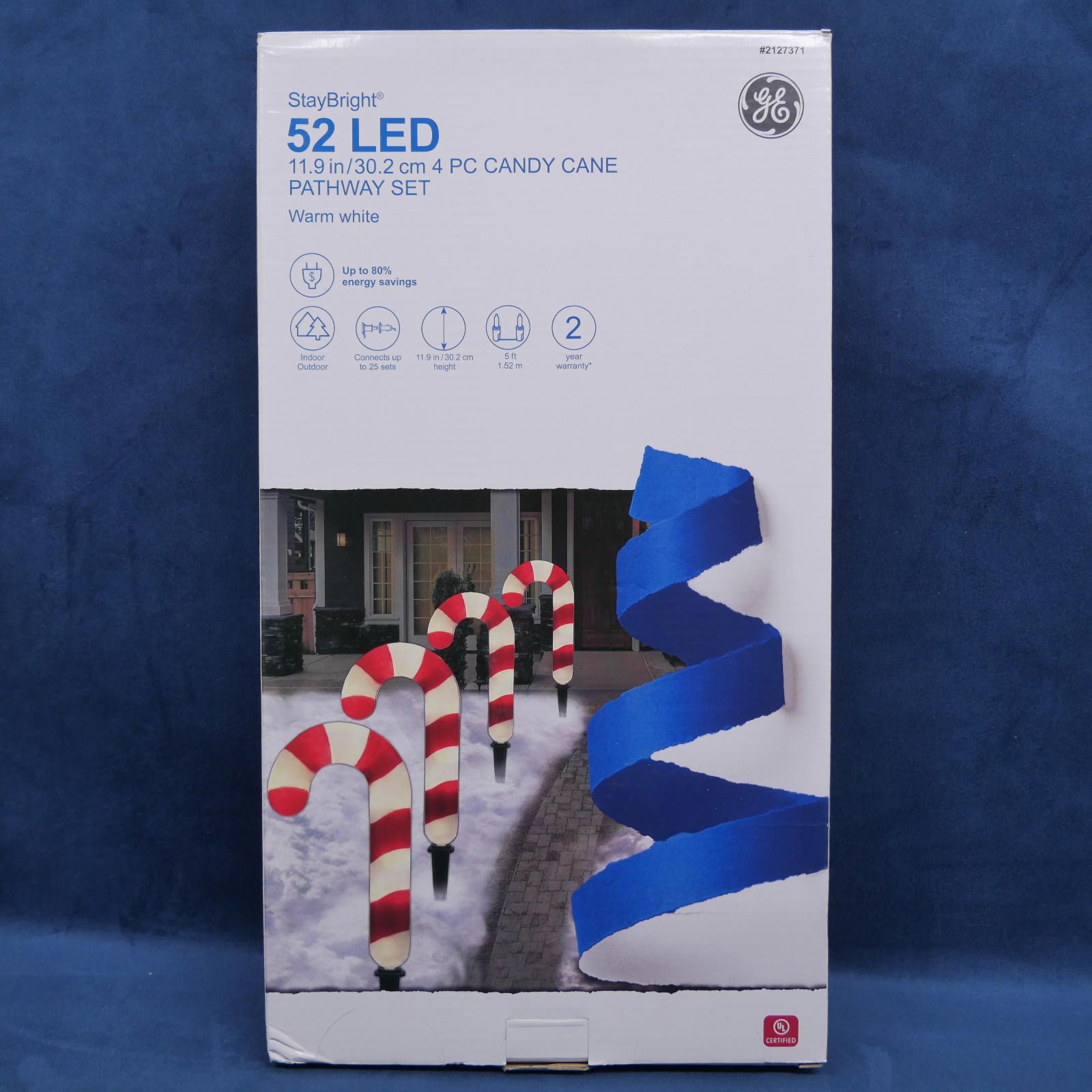 4 Candy Cane Pathway LED Lights GE StayBright Warm White - 72235LO - NEW