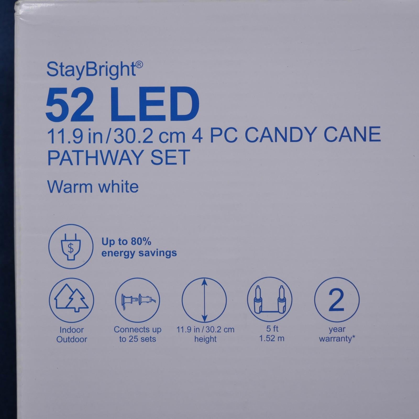 4 Candy Cane Pathway LED Lights GE StayBright Warm White - 72235LO - NEW