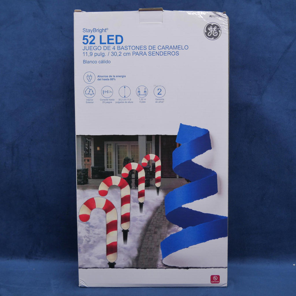 4 Candy Cane Pathway LED Lights GE StayBright Warm White - 72235LO - NEW