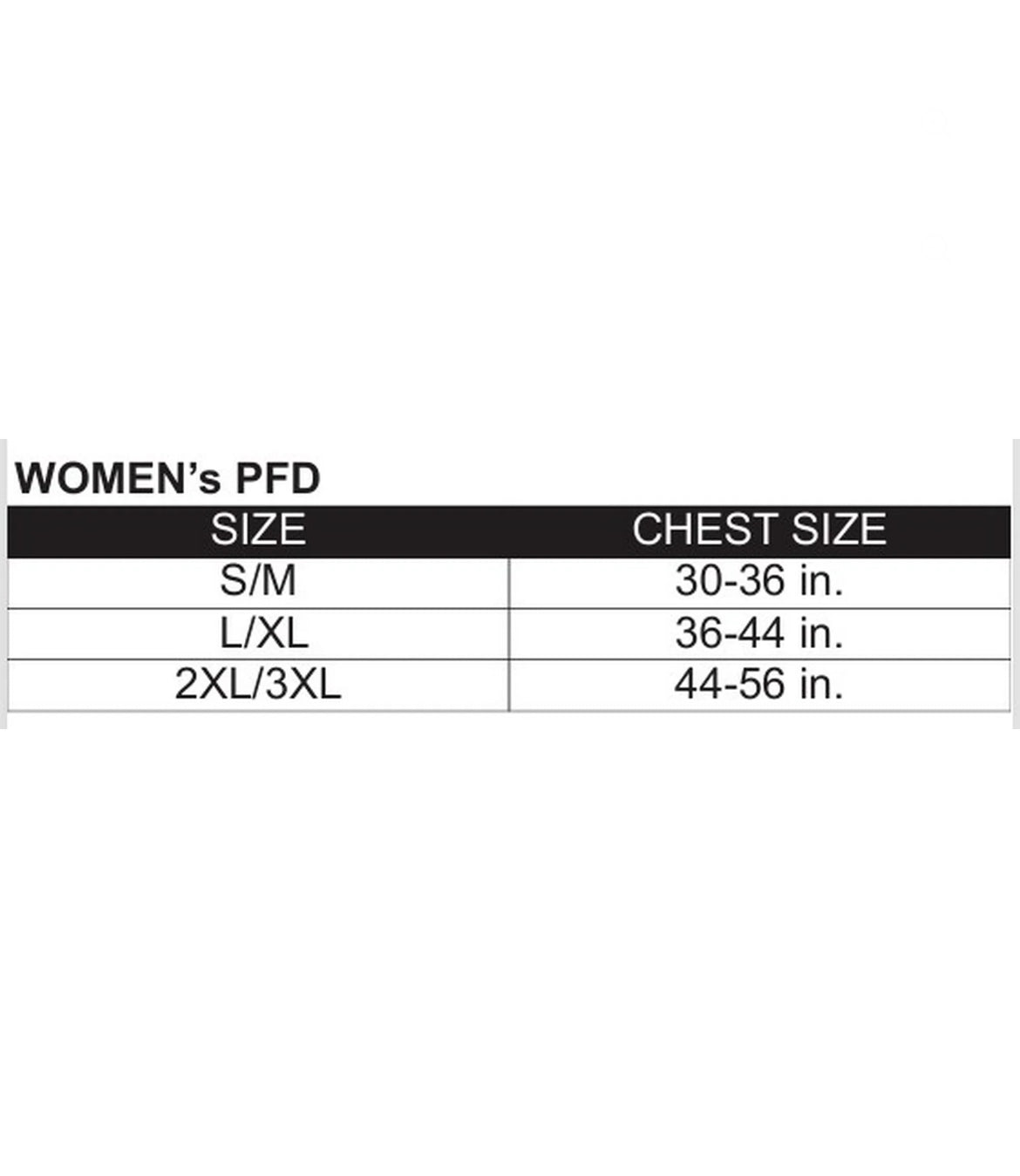 Size Chart: S/M 30 to 36 in, L/XL 36 to 44 in, 2XL/3XL 44 to 56 in Chest Size