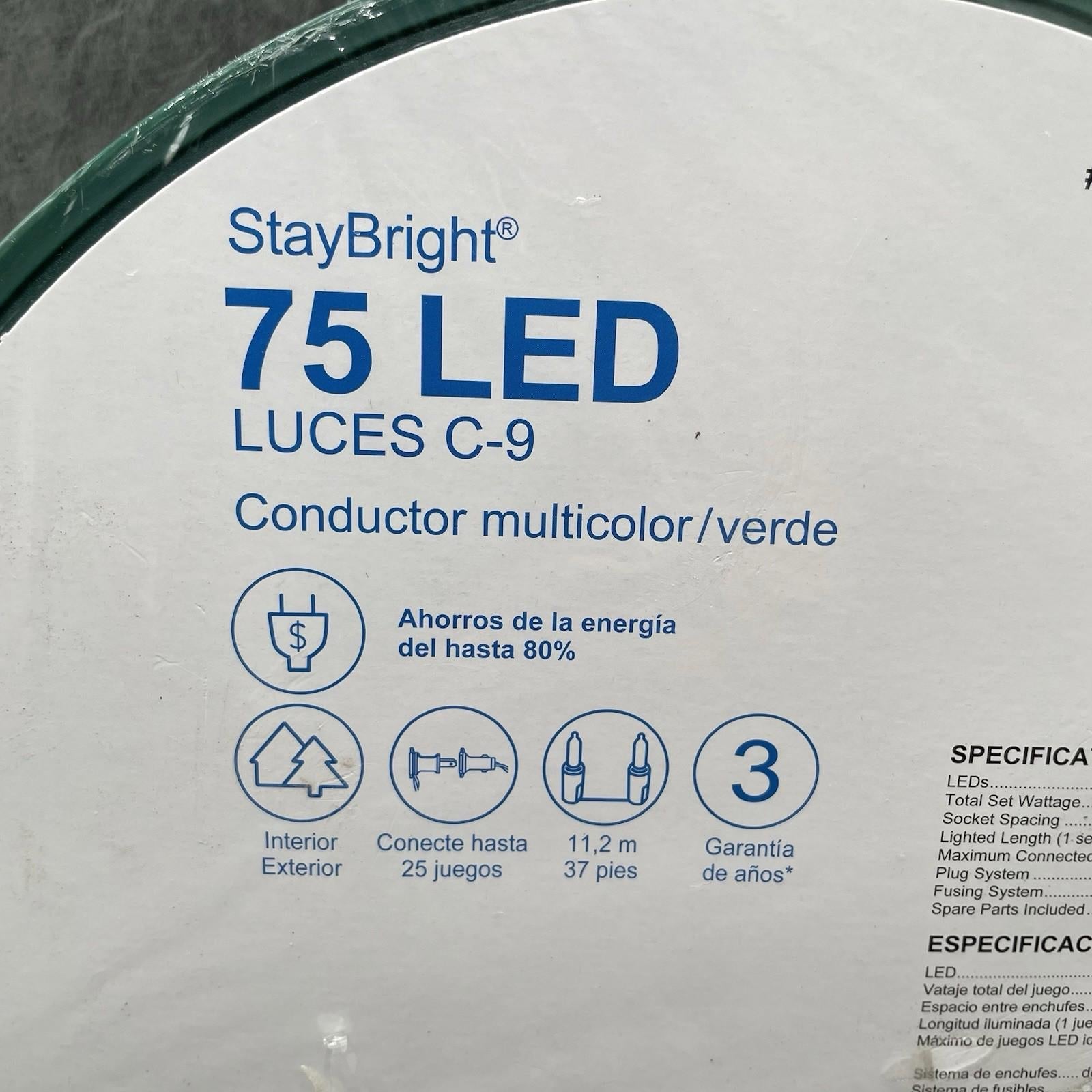 GE 75 - Count LED C9 Multicolor LED Staybright Christmas String Lights Energy Star 91145LO - NEW