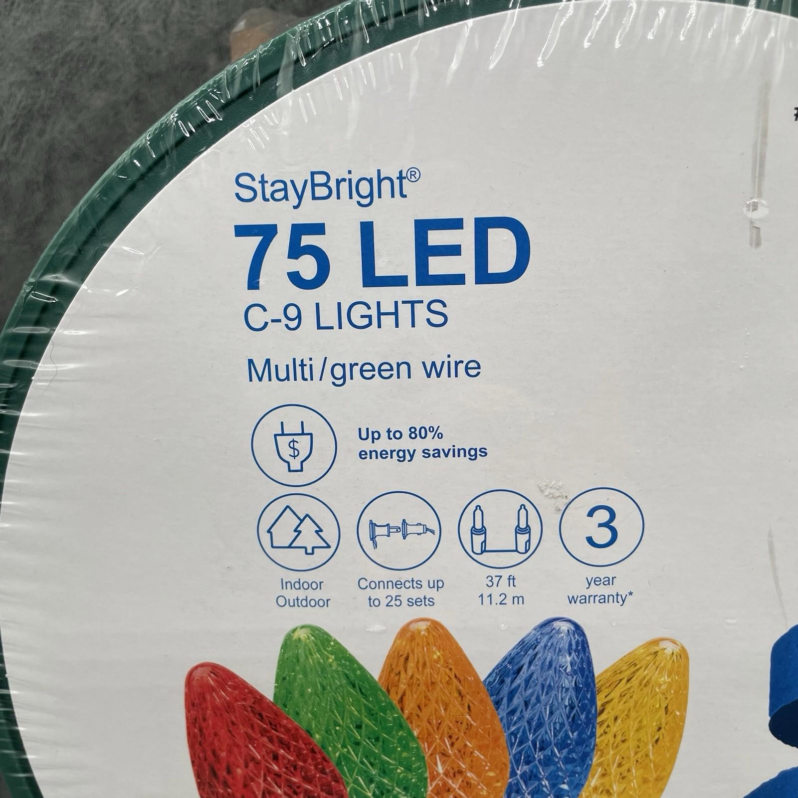 GE 75 - Count LED C9 Multicolor LED Staybright Christmas String Lights Energy Star 91145LO - NEW