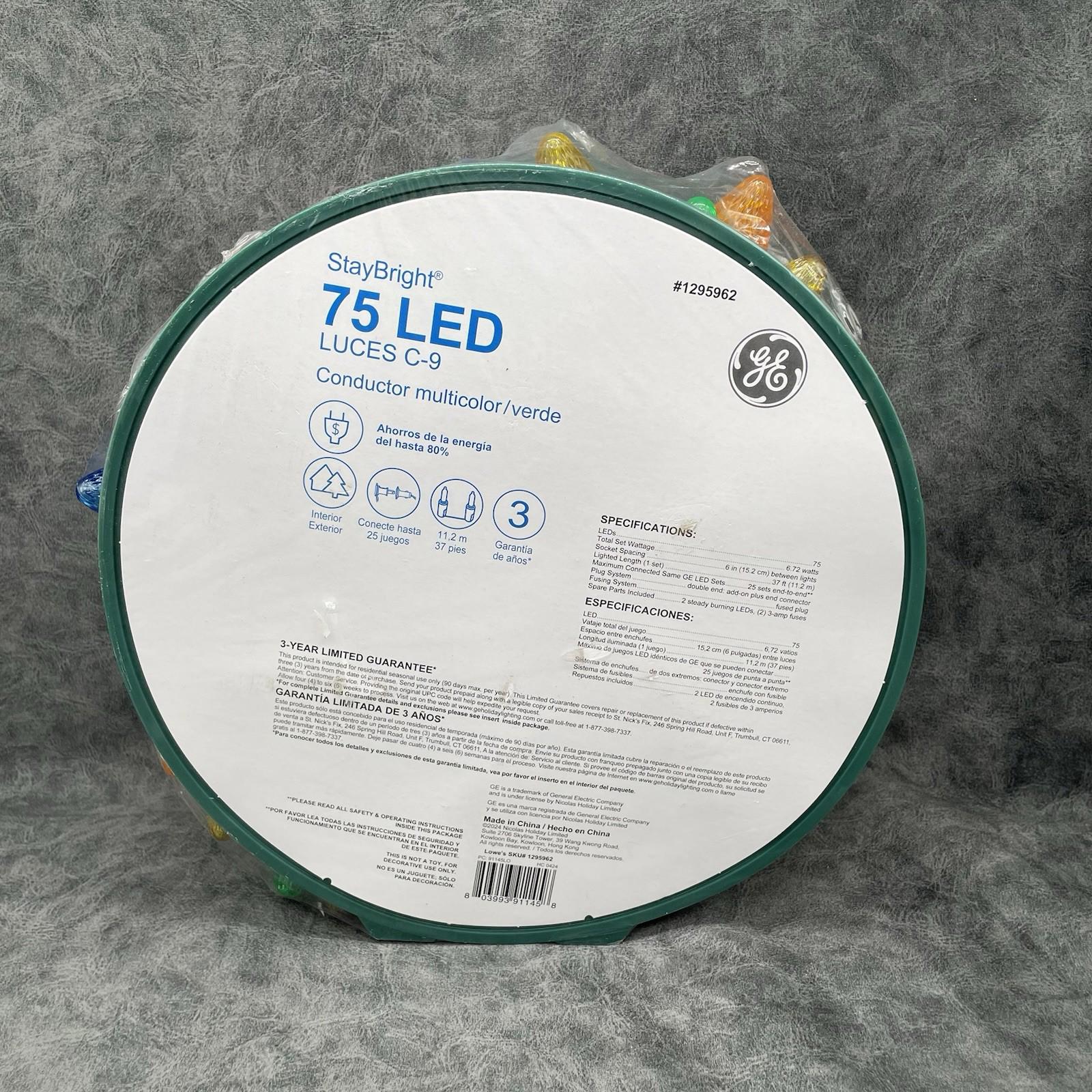 GE 75 - Count LED C9 Multicolor LED Staybright Christmas String Lights Energy Star 91145LO - NEW