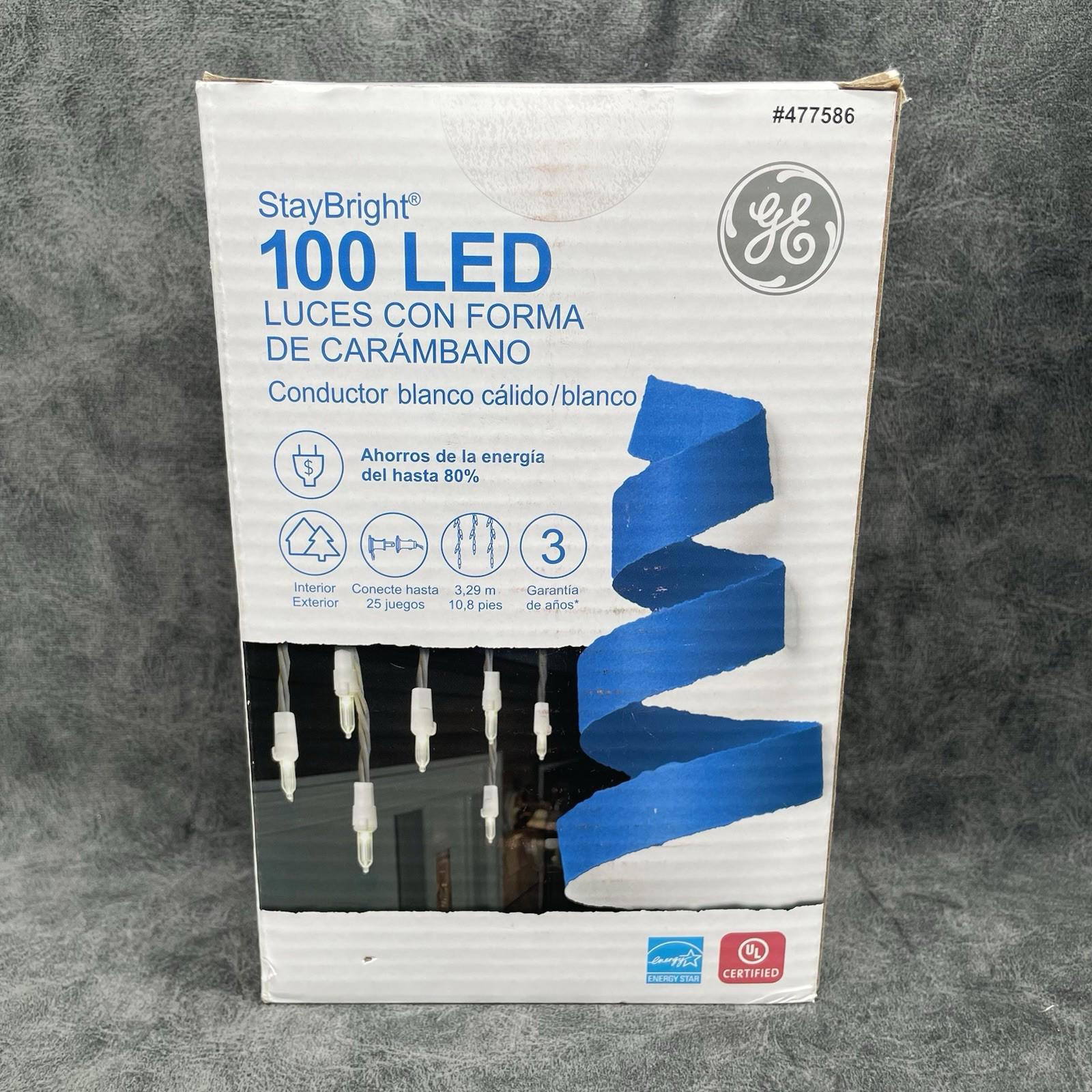 GE StayBright 100 - Count Constant White Mini LED Plug - In Christmas Icicle Lights - 90866LO - NEW