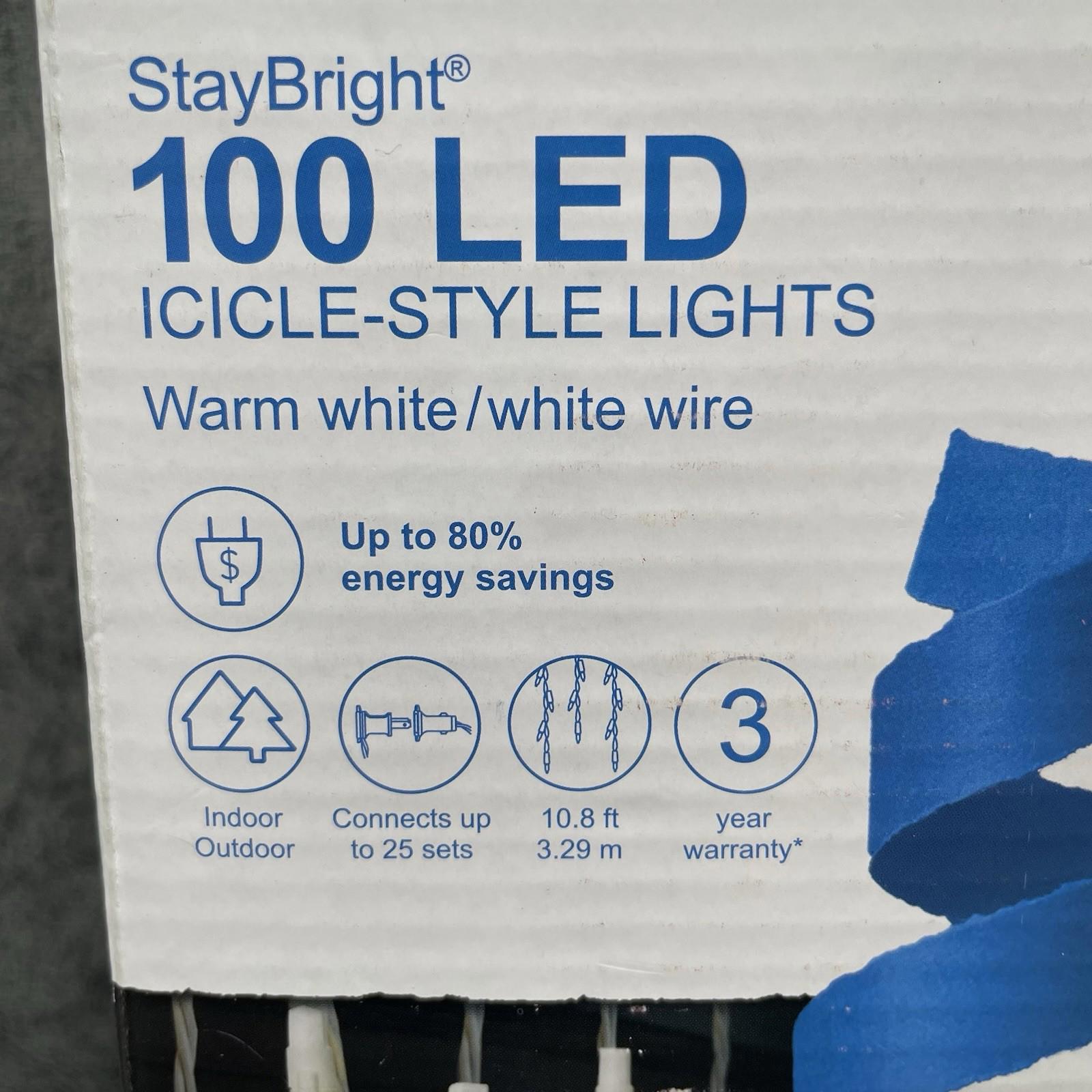 GE StayBright 100 - Count Constant White Mini LED Plug - In Christmas Icicle Lights - 90866LO - NEW