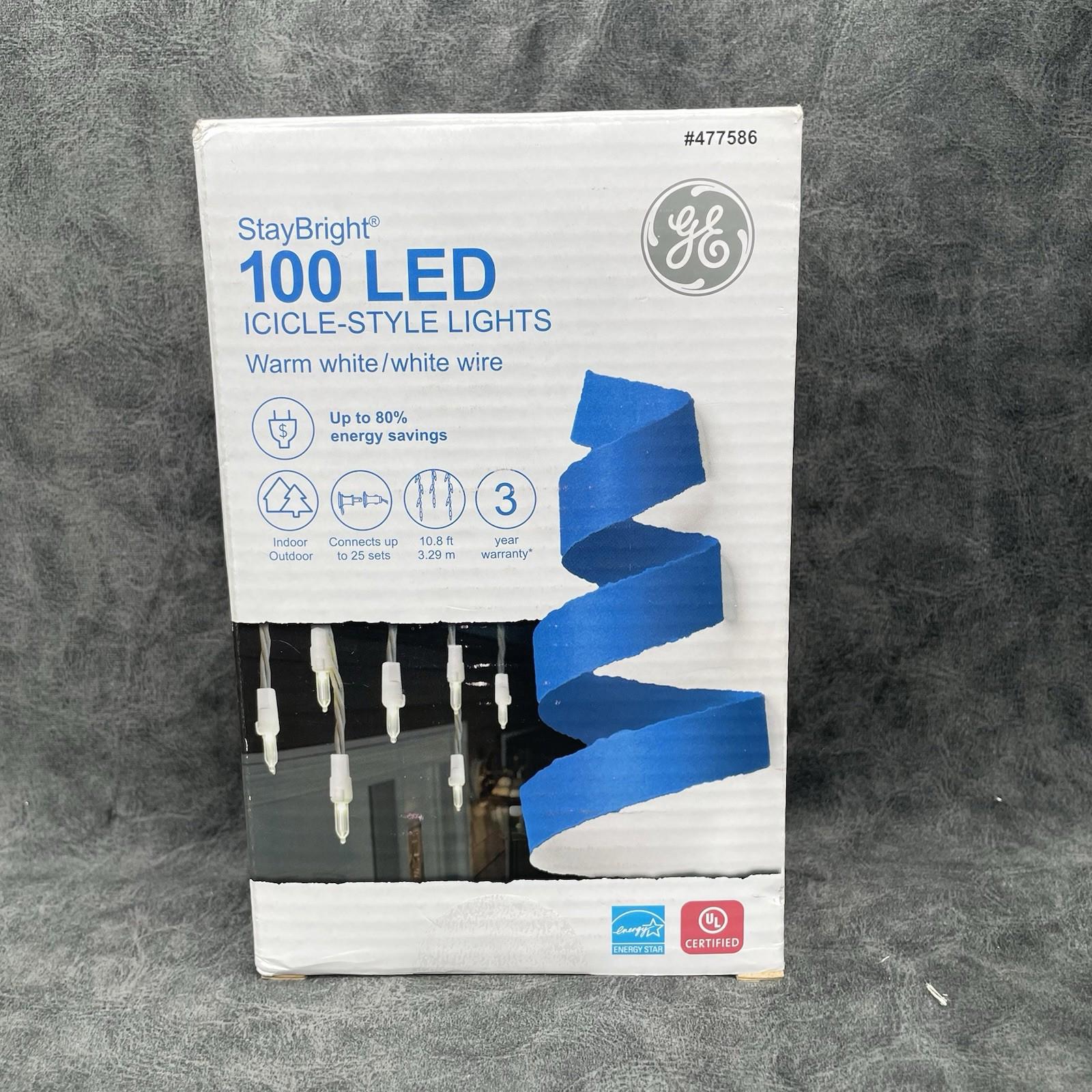 GE StayBright 100 - Count Constant White Mini LED Plug - In Christmas Icicle Lights - 90866LO - NEW