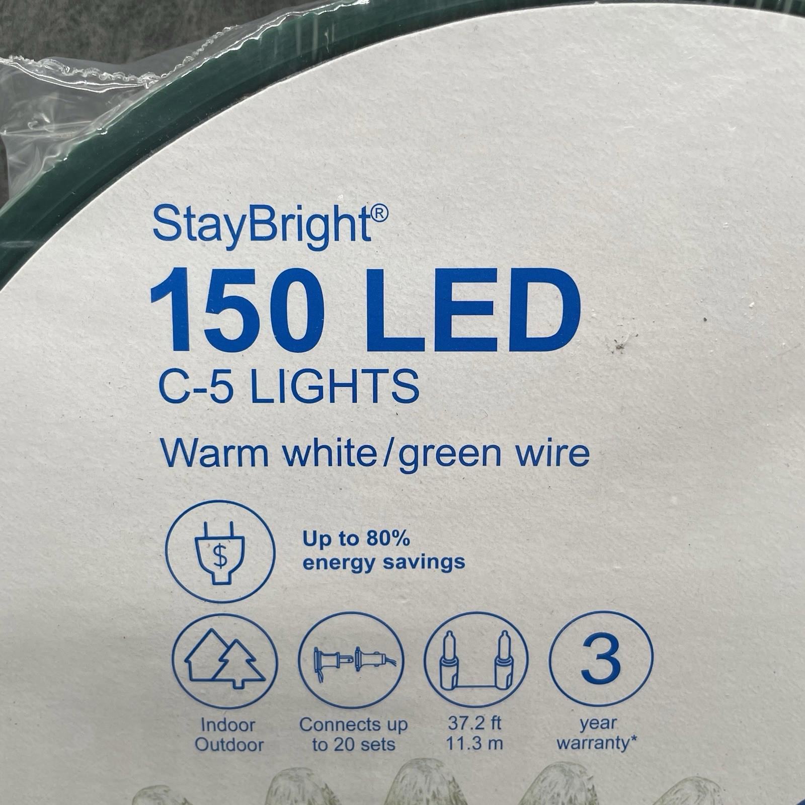 GE StayBright 150 LED C - 5 Lights Green Wire 37.2 FT - NEW
