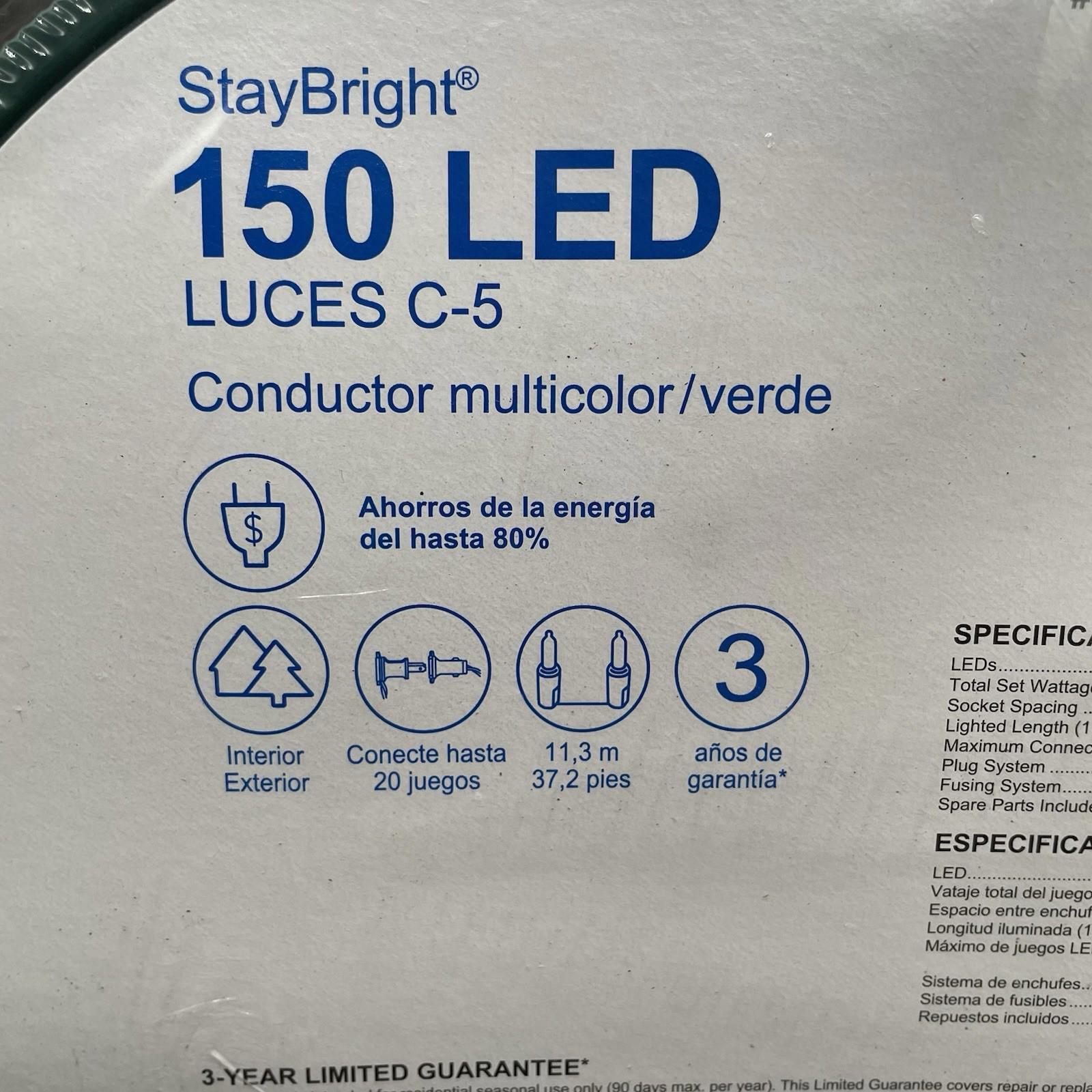 GE StayBright 150 LED C - 5 Lights Green Wire 37.2 FT - NEW