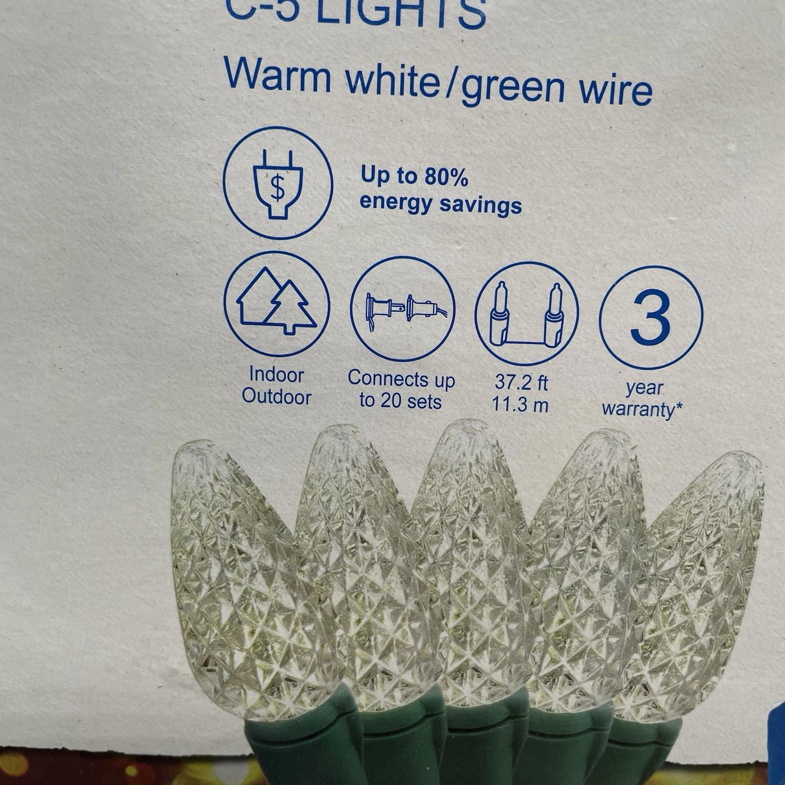 GE StayBright 150 LED C - 5 Lights Green Wire 37.2 FT - NEW