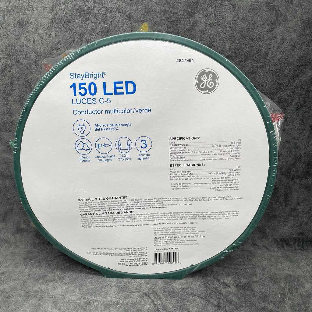 GE StayBright 150 LED C - 5 Lights Green Wire 37.2 FT - NEW