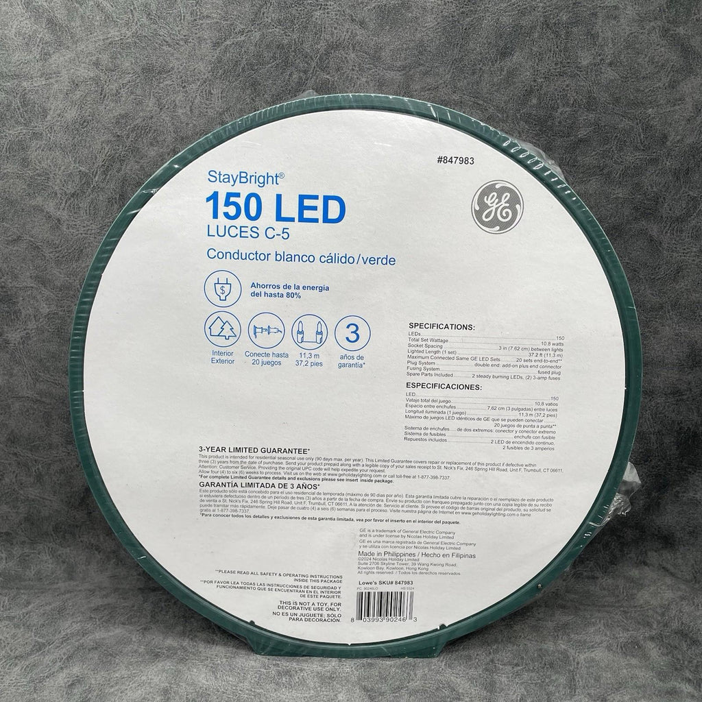 GE StayBright 150 LED C - 5 Lights Green Wire 37.2 FT - NEW