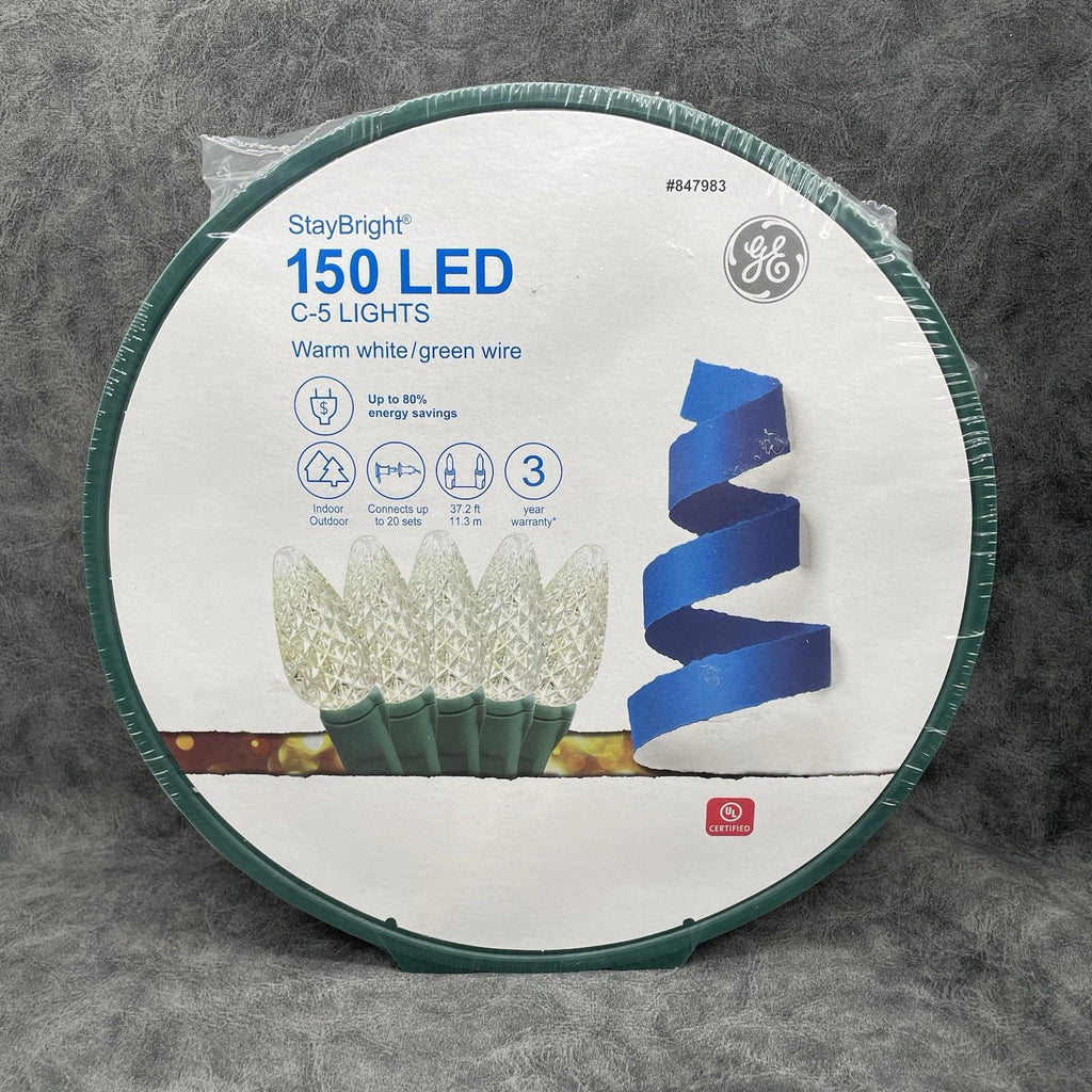 GE StayBright 150 LED C - 5 Lights Green Wire 37.2 FT - NEW