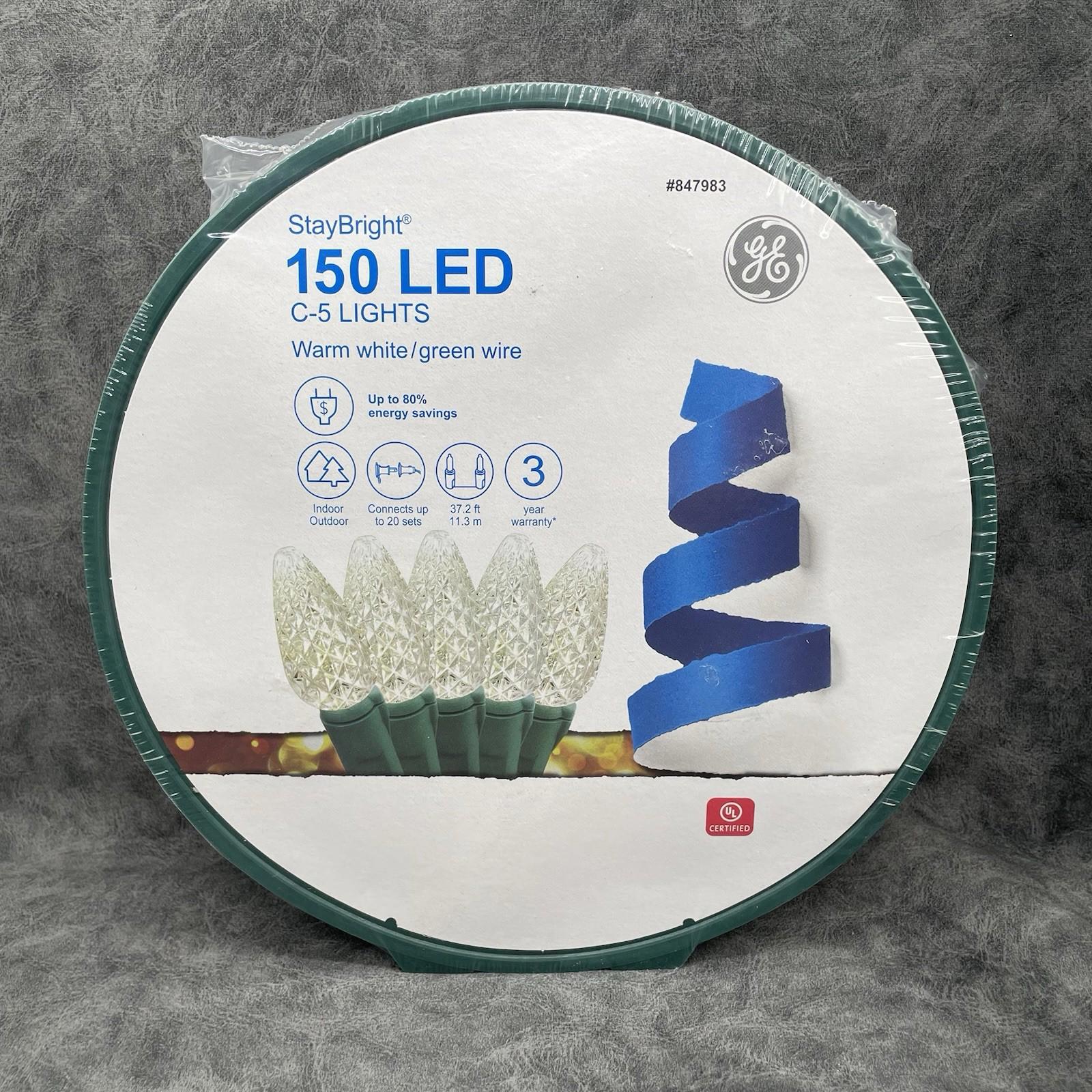GE StayBright 150 LED C - 5 Lights Green Wire 37.2 FT - NEW
