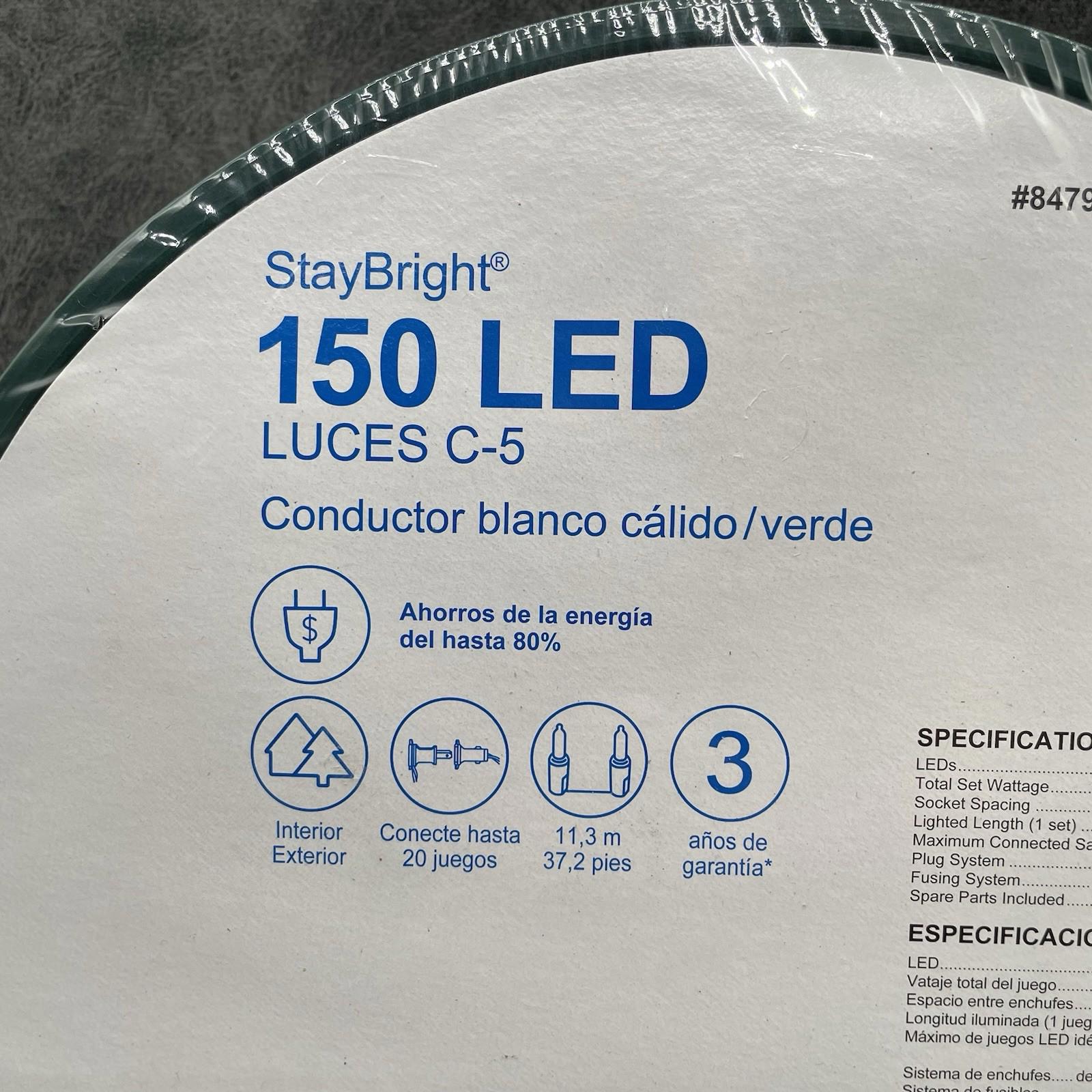 GE StayBright 150 LED C - 5 Lights Green Wire 37.2 FT - NEW