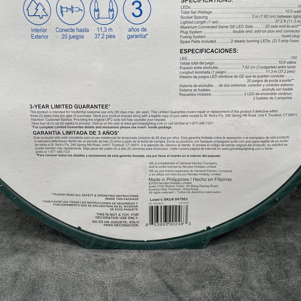 GE StayBright 150 LED C - 5 Lights Green Wire 37.2 FT - NEW