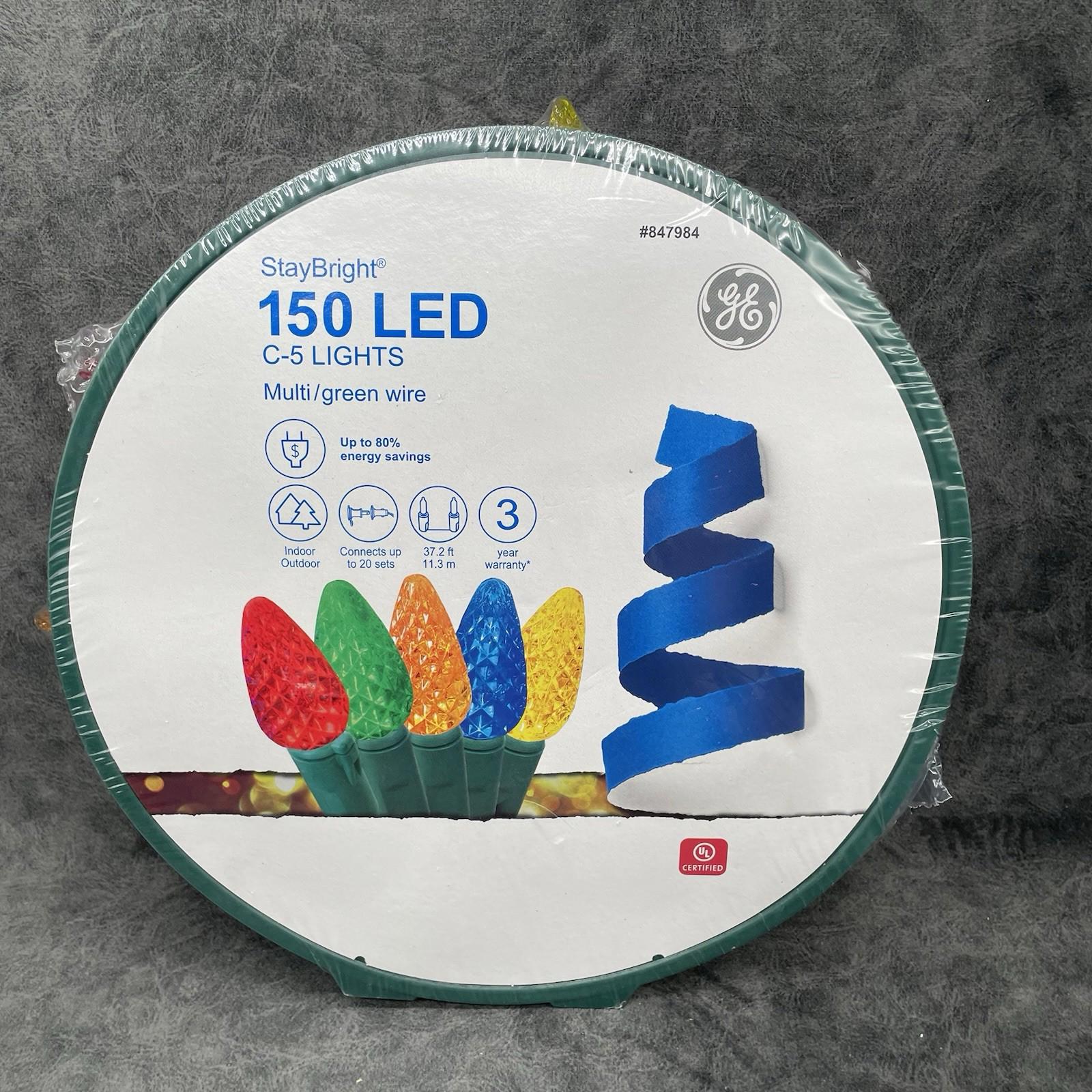 GE StayBright 150 LED C - 5 Lights Green Wire 37.2 FT - NEW