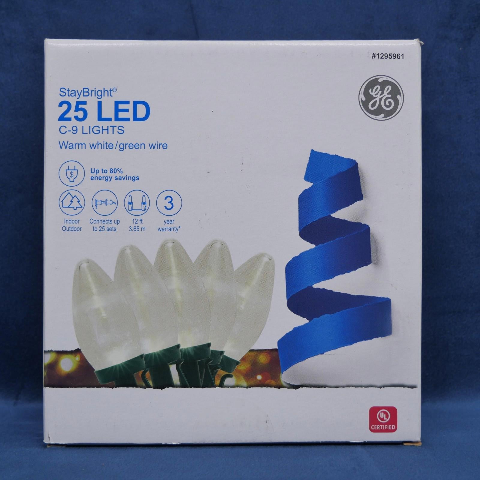 GE StayBright 25 - Count 12.0 - Feet White LED Plug - In Christmas String Lights - 90976LO - NEW