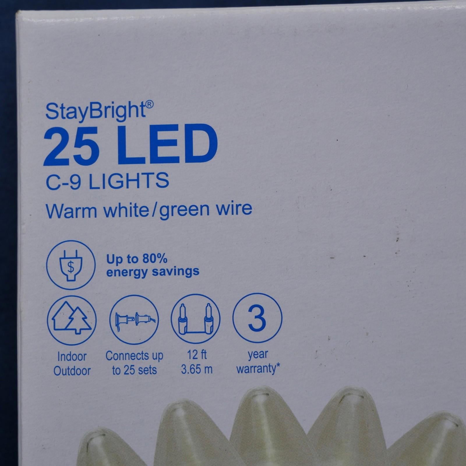 GE StayBright 25 - Count 12.0 - Feet White LED Plug - In Christmas String Lights - 90976LO - NEW