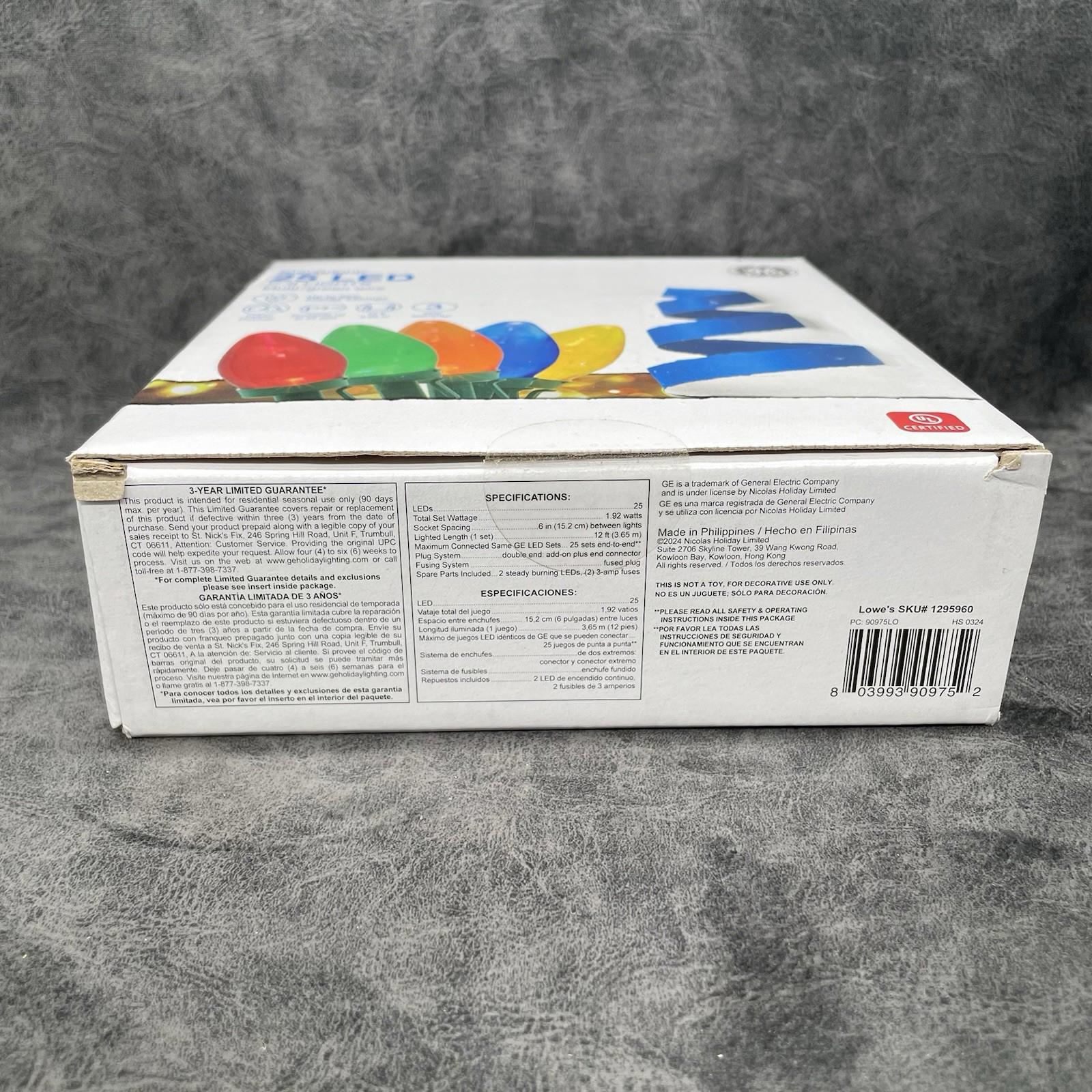 GE StayBright 25 - Count 12.0 - ft Multicolor LED Plug - In Christmas String Lights 90975LO - NEW