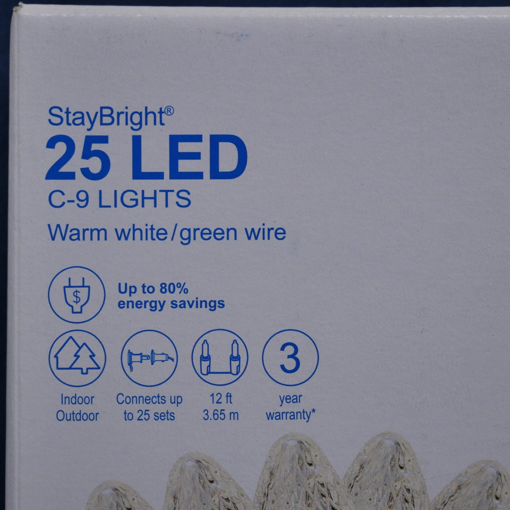 GE StayBright 25 - Count 12.0 - ft White LED Faceted Plug - In Christmas String Lights - 90906LO - NEW