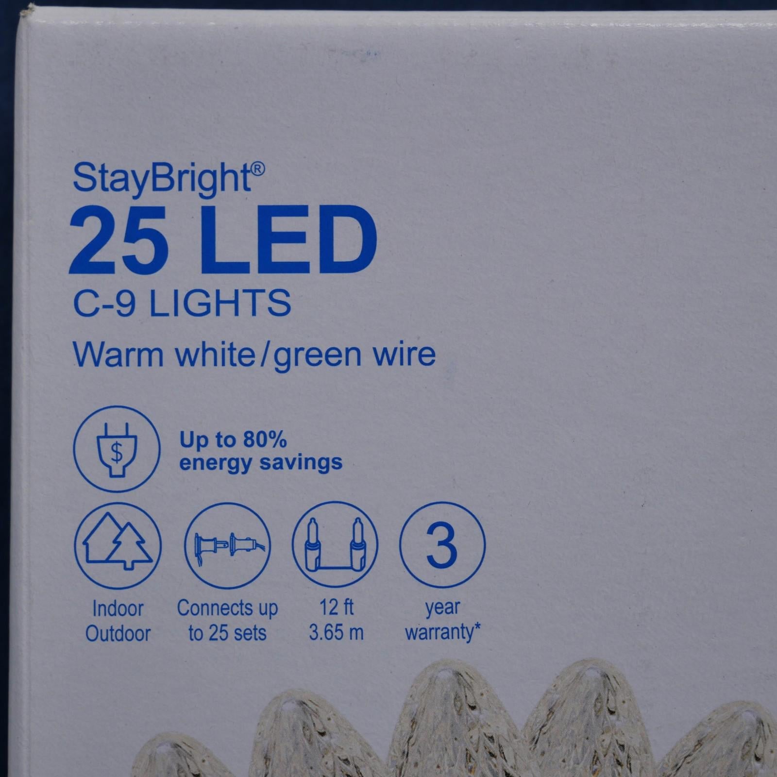 GE StayBright 25 - Count 12.0 - ft White LED Faceted Plug - In Christmas String Lights - 90906LO - NEW