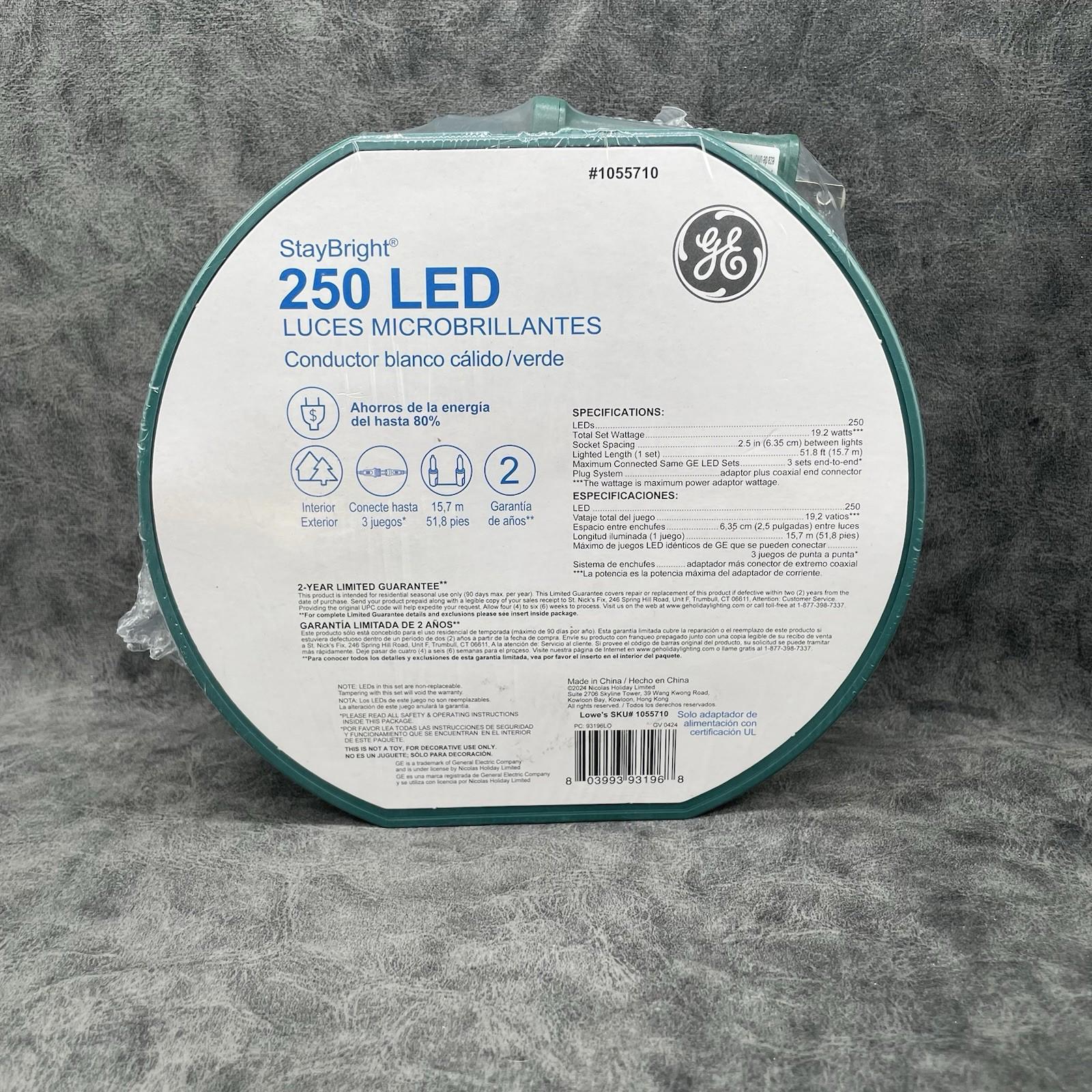 GE StayBright 250 - Count 51.8 - ft White LED Plug - In Christmas String Lights - 93196LO - NEW