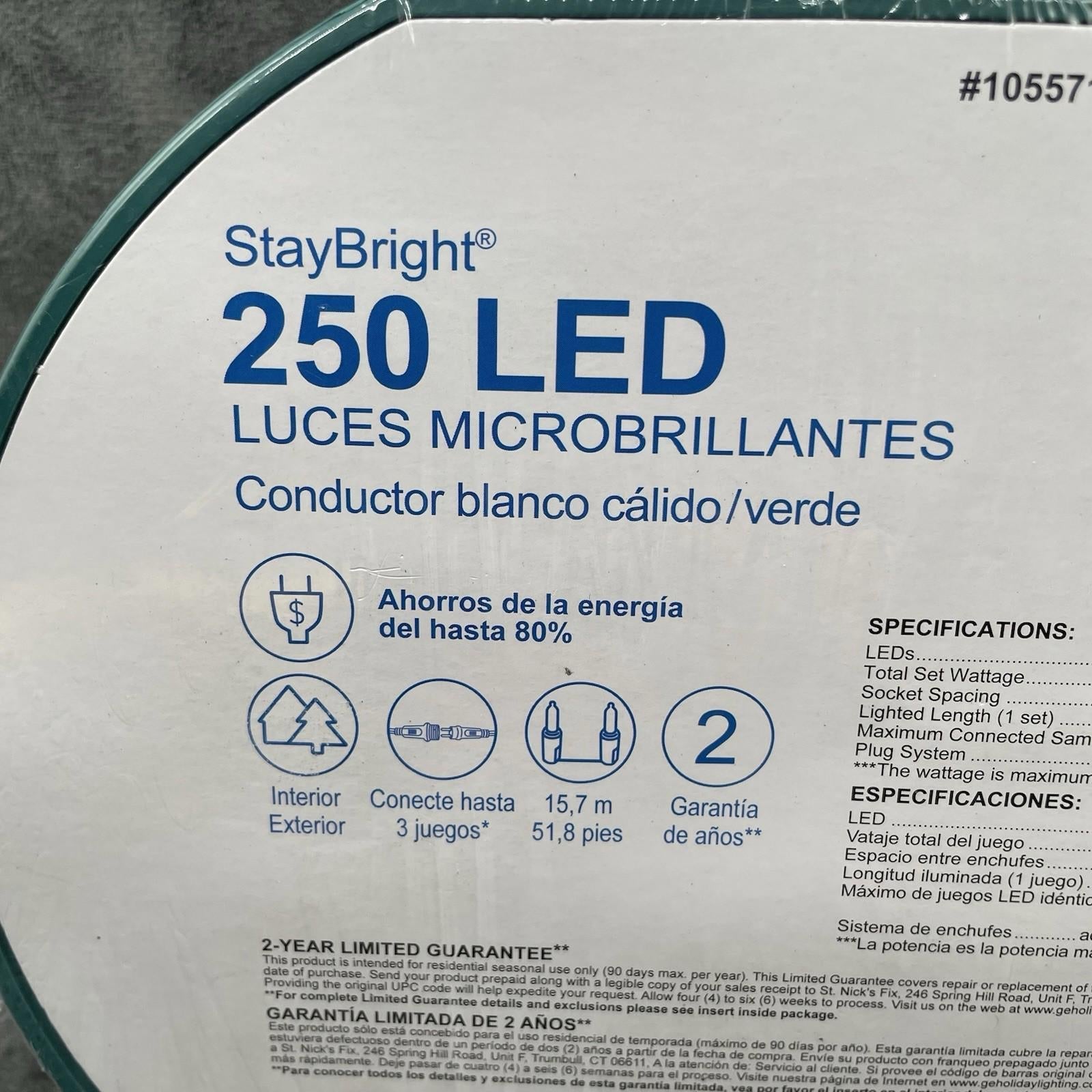 GE StayBright 250 - Count 51.8 - ft White LED Plug - In Christmas String Lights - 93196LO - NEW