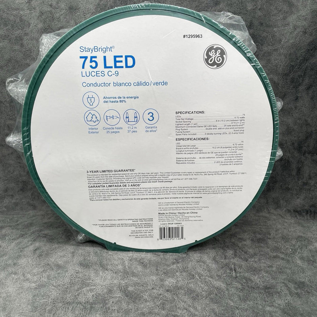 GE Staybright 75 - Count Led C9 Clear Led Christmas String Lights Energy Star Warm White - 91146LO - NEW