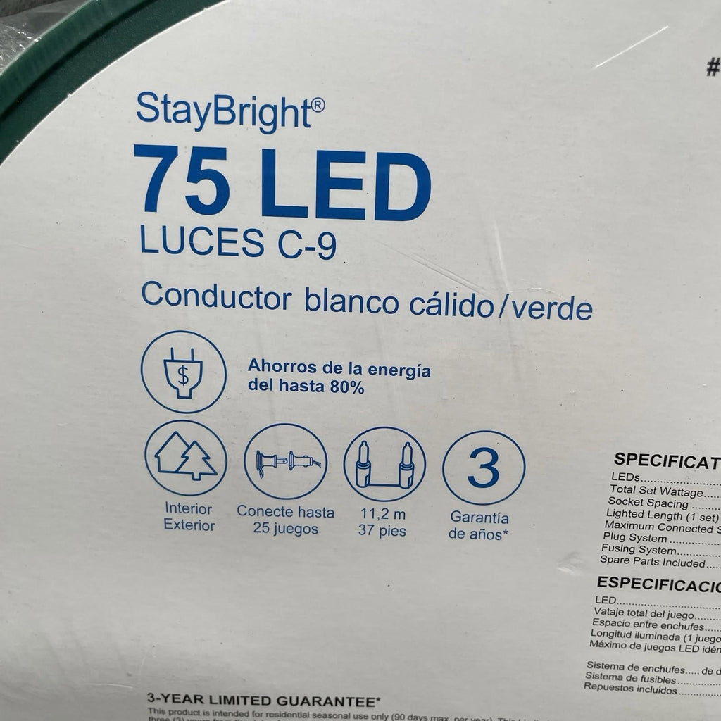 GE Staybright 75 - Count Led C9 Clear Led Christmas String Lights Energy Star Warm White - 91146LO - NEW