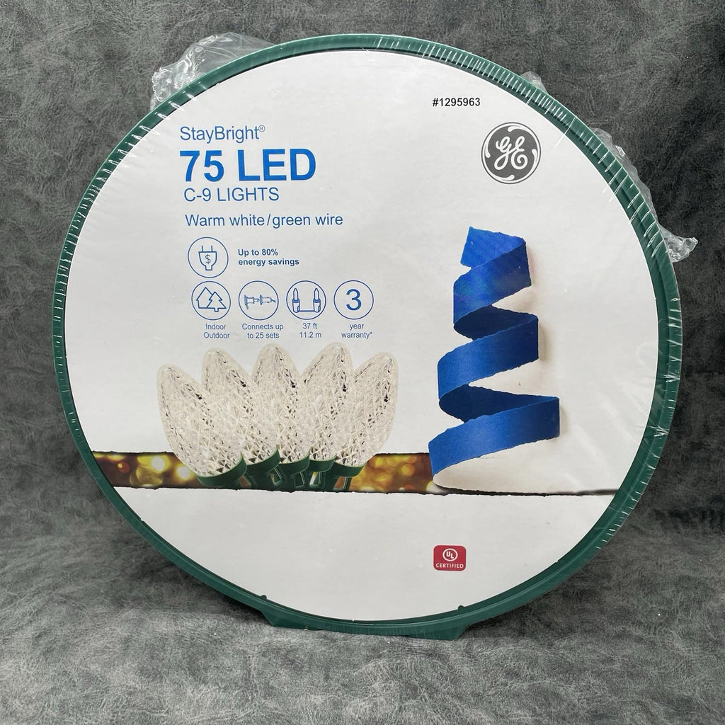 GE Staybright 75 - Count Led C9 Clear Led Christmas String Lights Energy Star Warm White - 91146LO - NEW