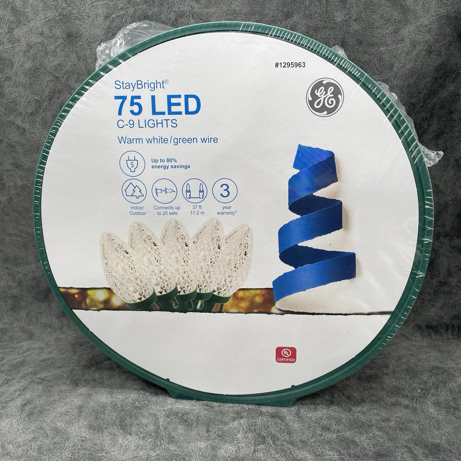 GE Staybright 75 - Count Led C9 Clear Led Christmas String Lights Energy Star Warm White - 91146LO - NEW