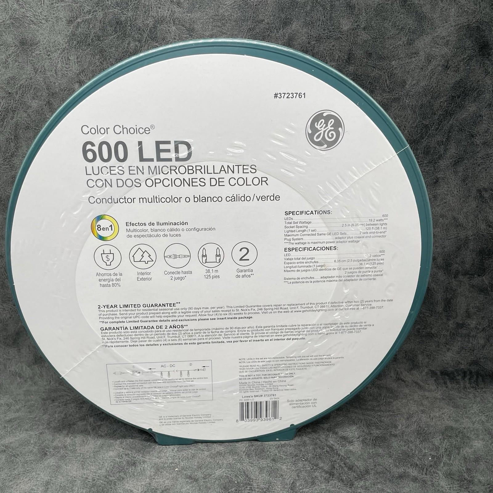 GE StayBright® Color Choice Multifunction LED MicroBright Lights, 600ct, Multi/Warm White - 93961LO - NEW