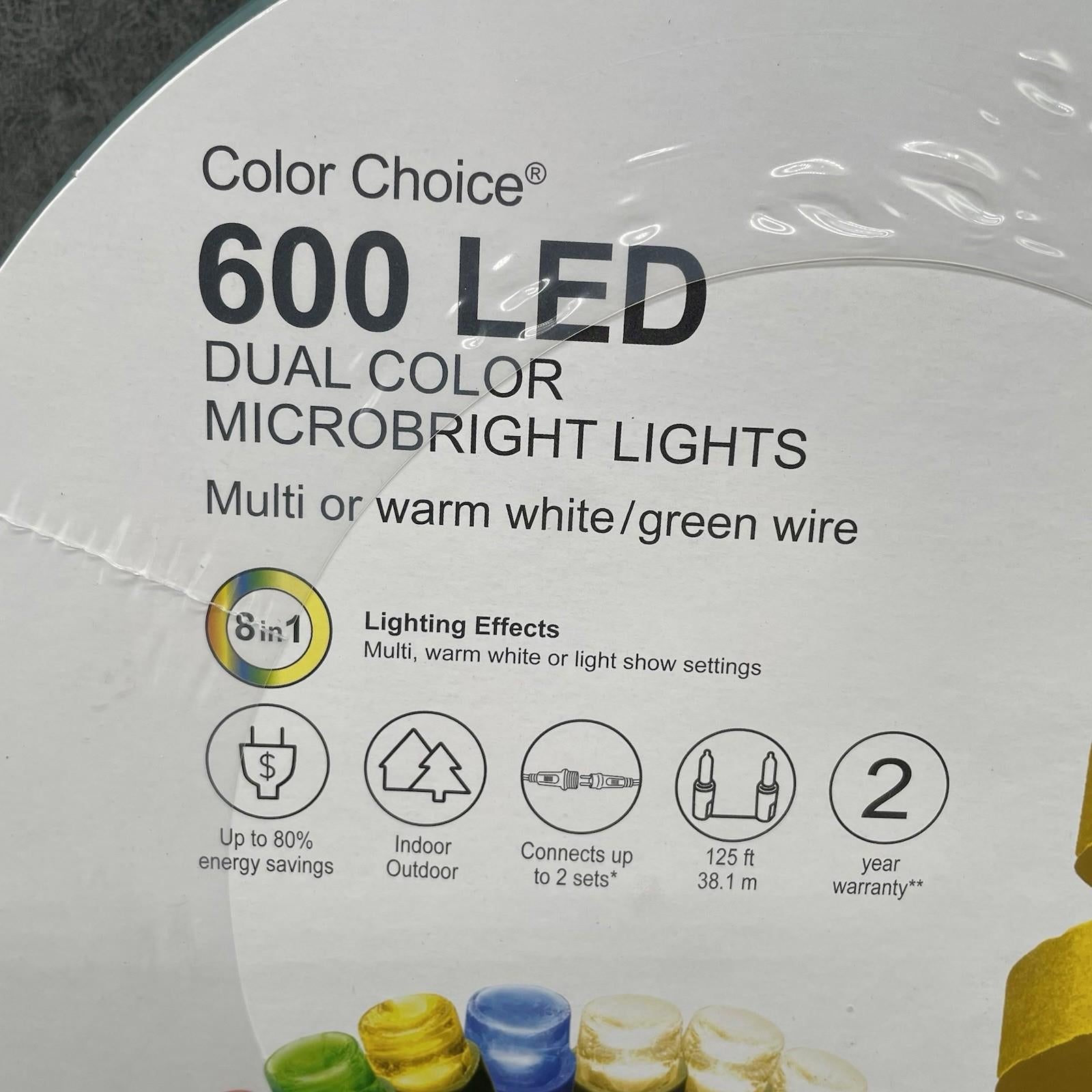 GE StayBright® Color Choice Multifunction LED MicroBright Lights, 600ct, Multi/Warm White - 93961LO - NEW