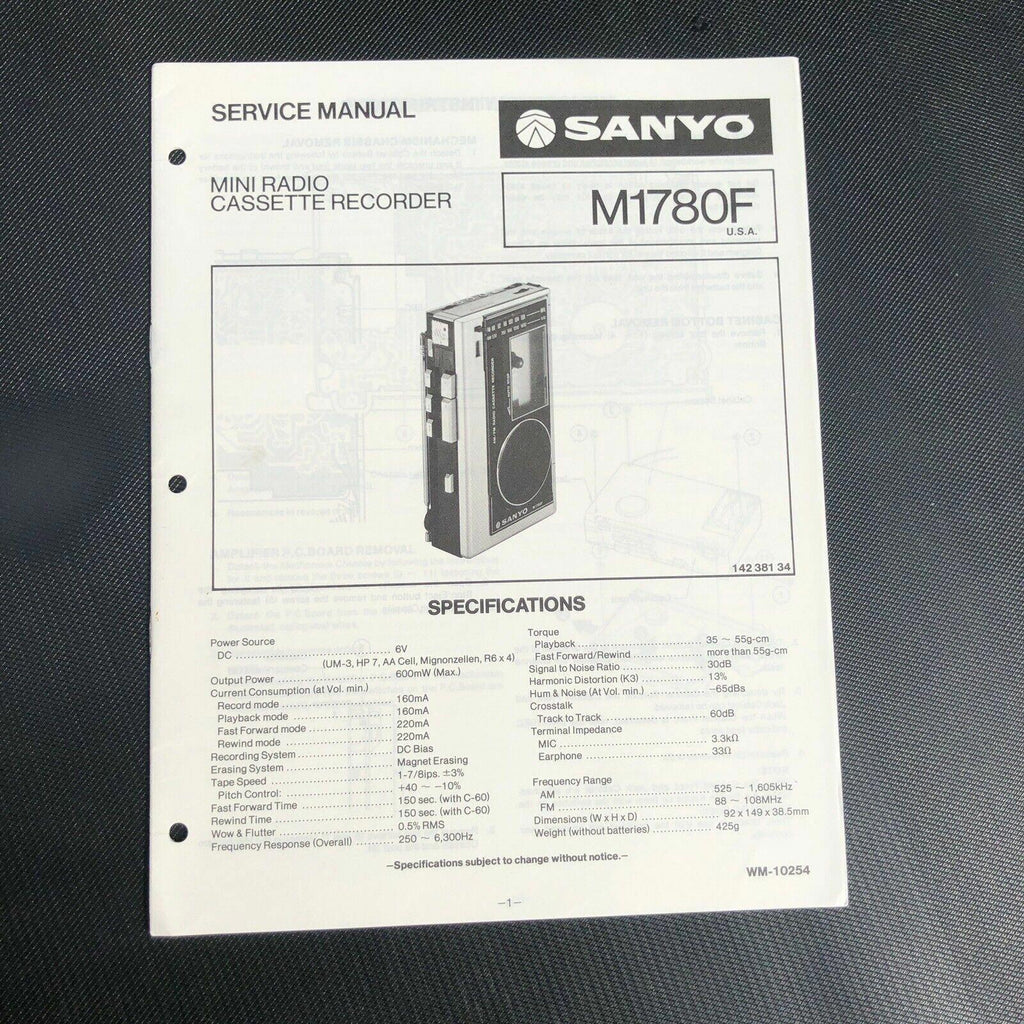 M1780F Sanyo Service Manual Original Repair Book mini tape recorder